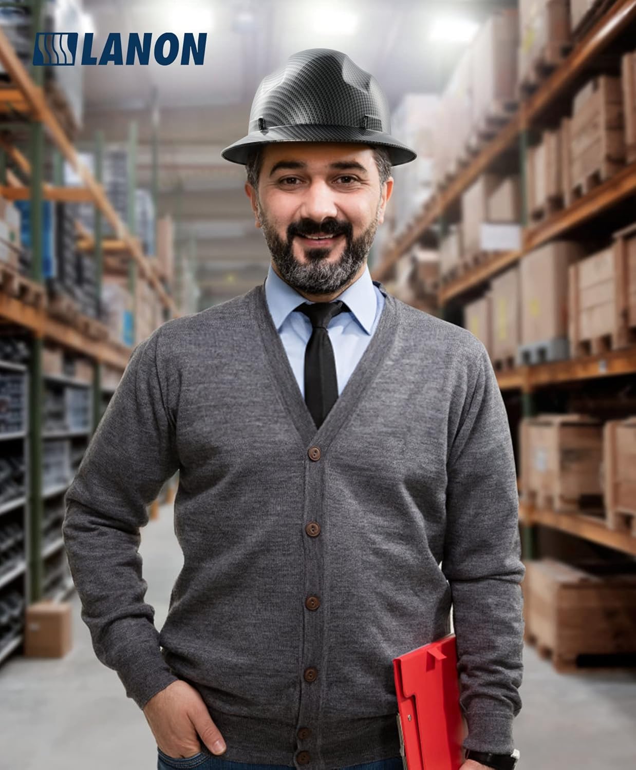 LANON Full Brim FRP Hard Hat, Class C, Premium Charcoal Gray Design