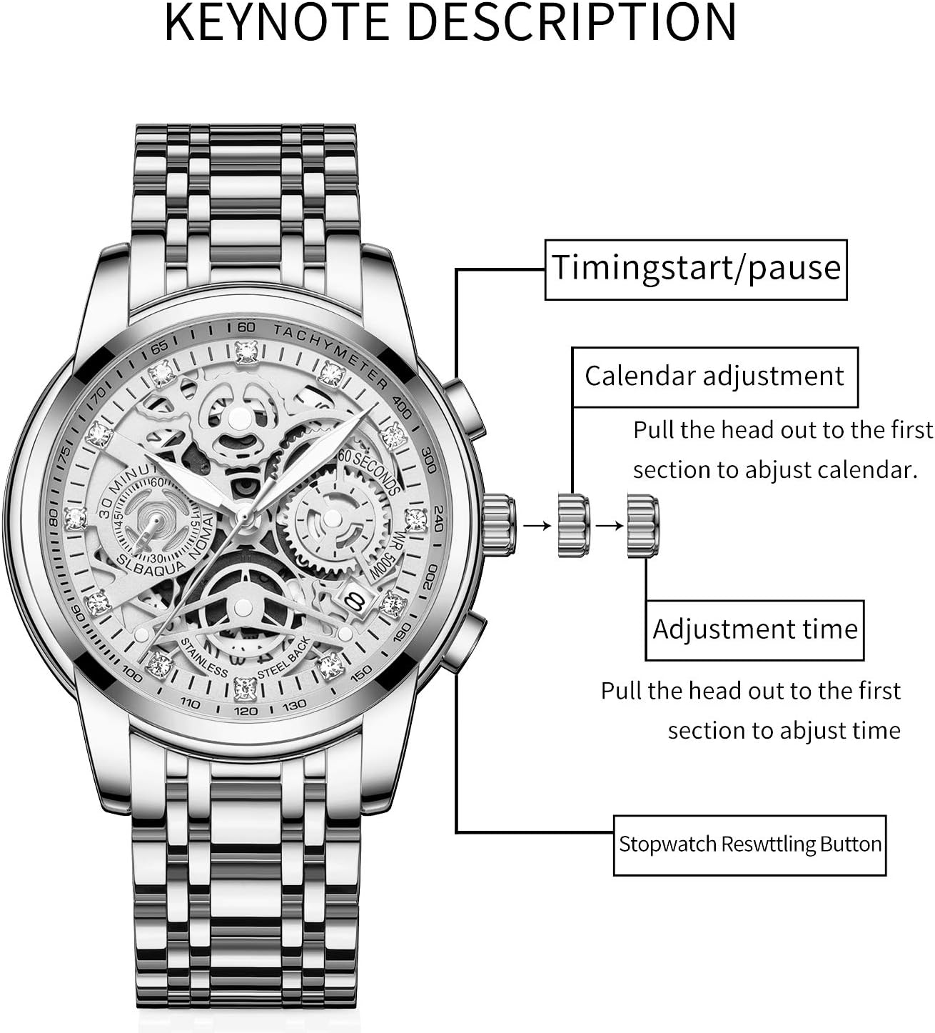 NEKTOM Watches for Men with Stainless Steel, Quartz Analog Watch with Date, Luxury Minimalist Dress Mens Watches, Chronograph Watch, 3ATM Waterproof