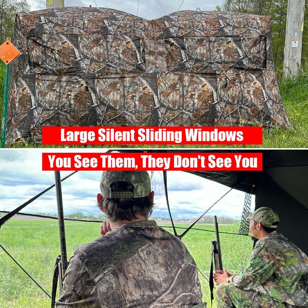 THUNDERBAY Bunkhouse Pop Up Portable 6 Person Side-by-Side Hunting Blind, Footprint: 140"x70" with 80" Height