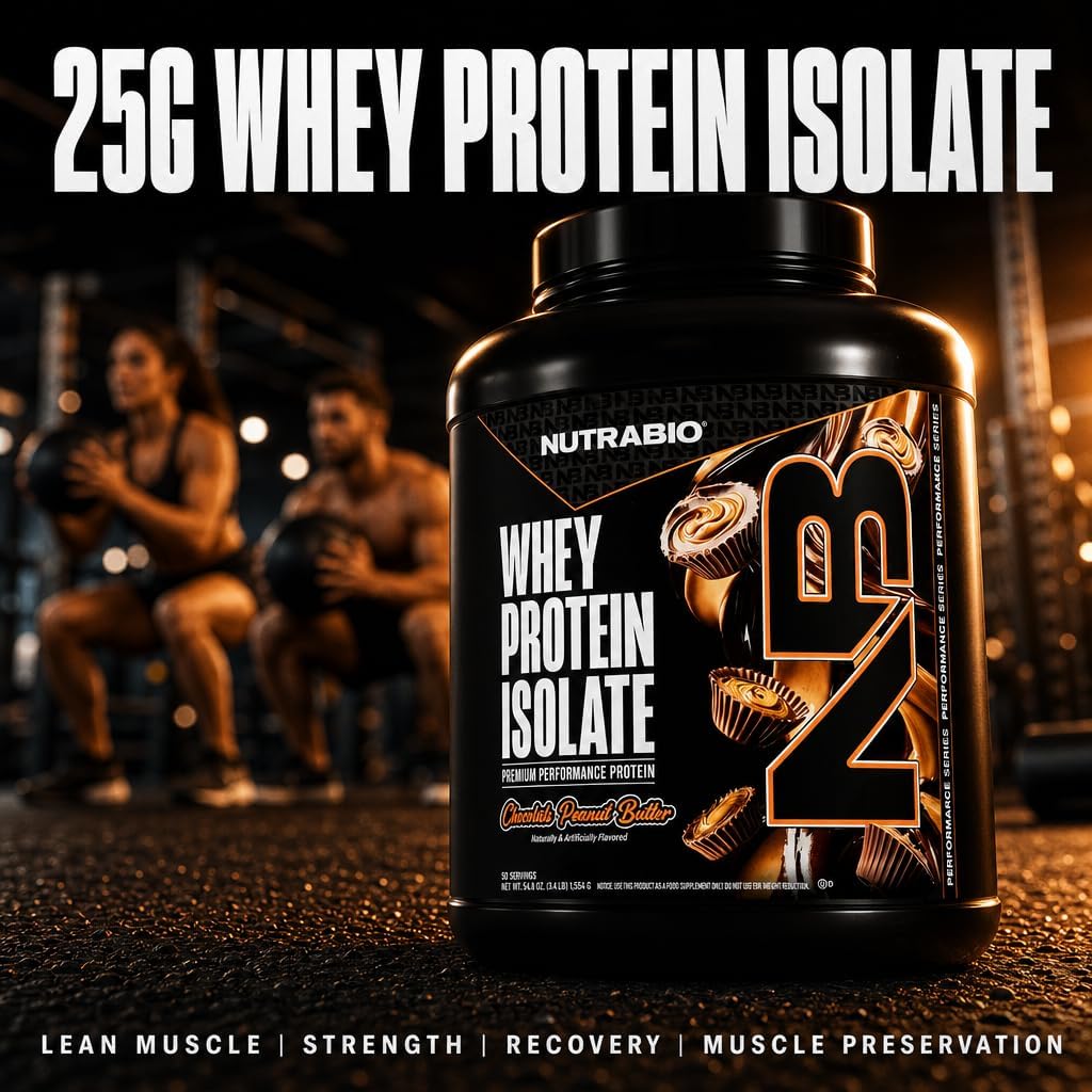 NutraBio 100% Whey Protein Isolate Protein Powder, 25g Protein with Complete Amino Acid Profile, Non-GMO, Soy & Gluten Free, Low Carb, Low Calorie Whey Protein Powder, Raw Unflavored, 20 Servings