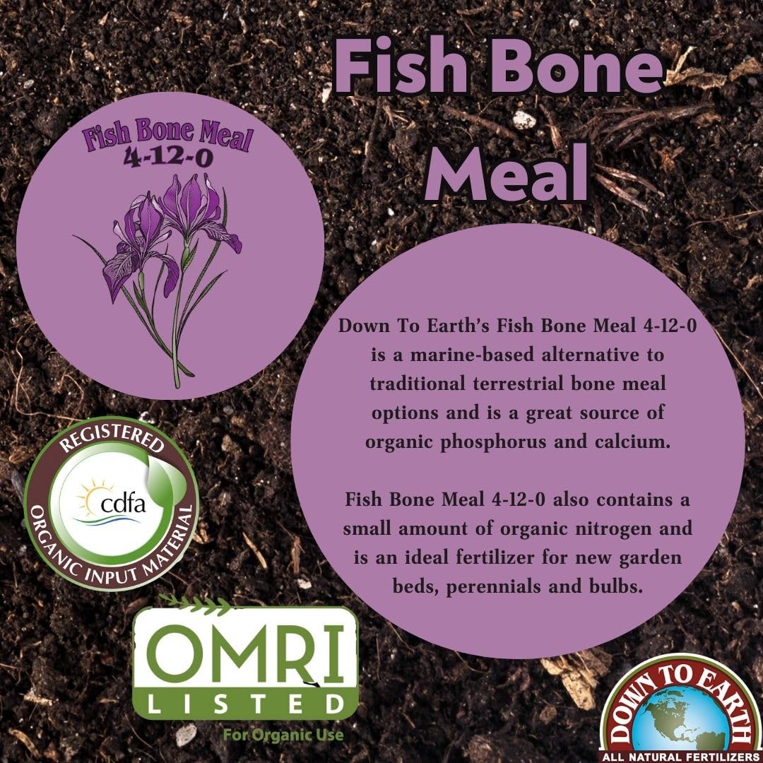 Down To Earth All Natural Fertilizers Organic Fish Bone Meal - 4-12-0, 1 lb | High Phosphorus Plant Food for Buds, Bulbs, Blooms, Flower Beds