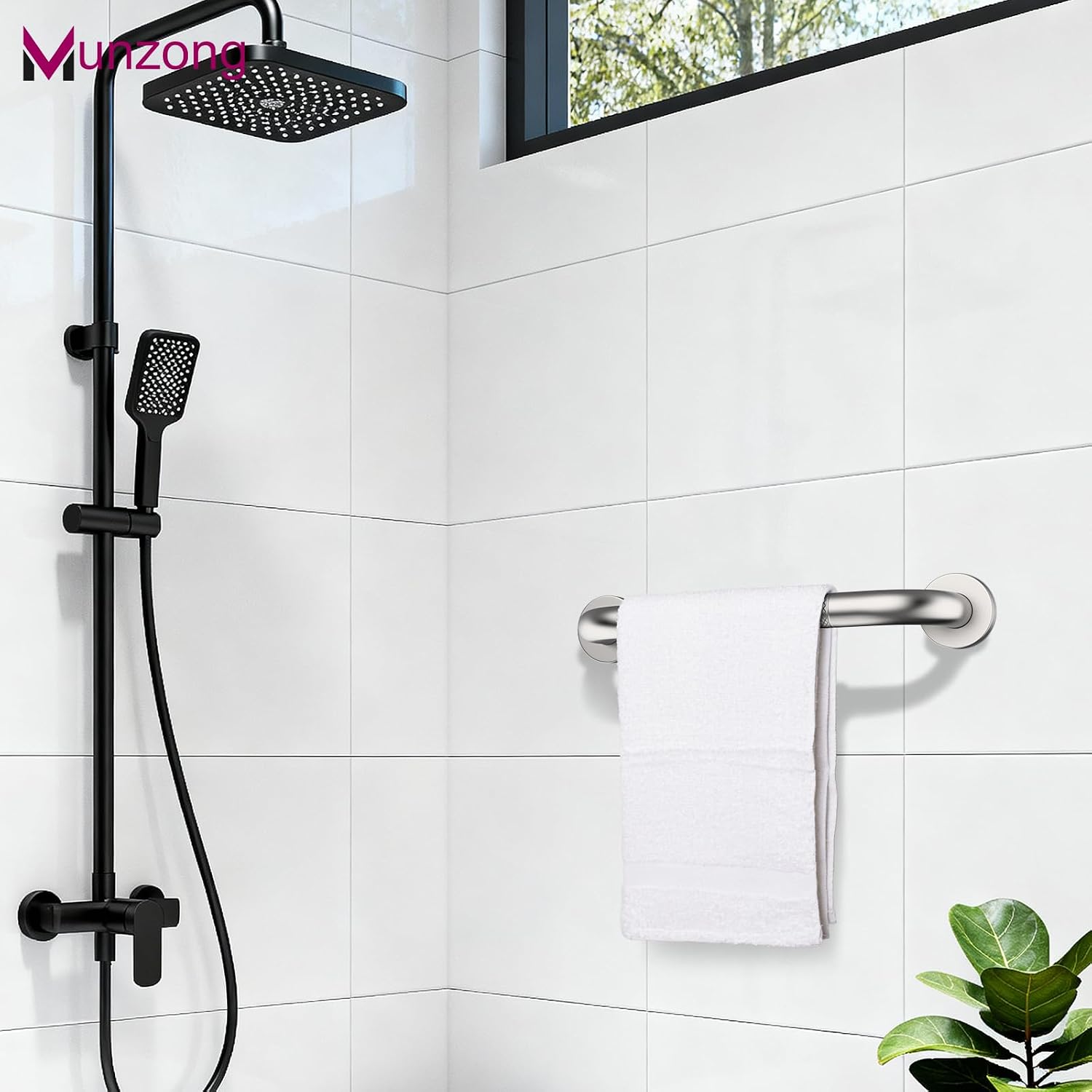 Munzong 3 Pack Commercial Handicap Grab Bars 18" 36" 42" Brushed Nickel | Bathroom Grab Bar for Shower 1.25" Diameter Anti Slip Bathroom Balance Bar Safety Hand Rail for Elderly Injury Senior