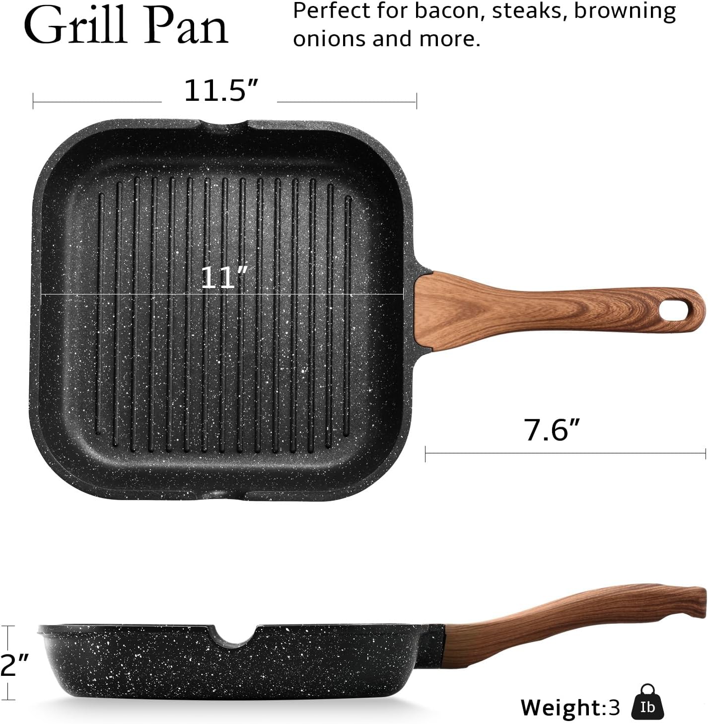 ESLITE LIFE Nonstick Grill Pan for Stove Tops, Versatile Griddle with Pour Spouts