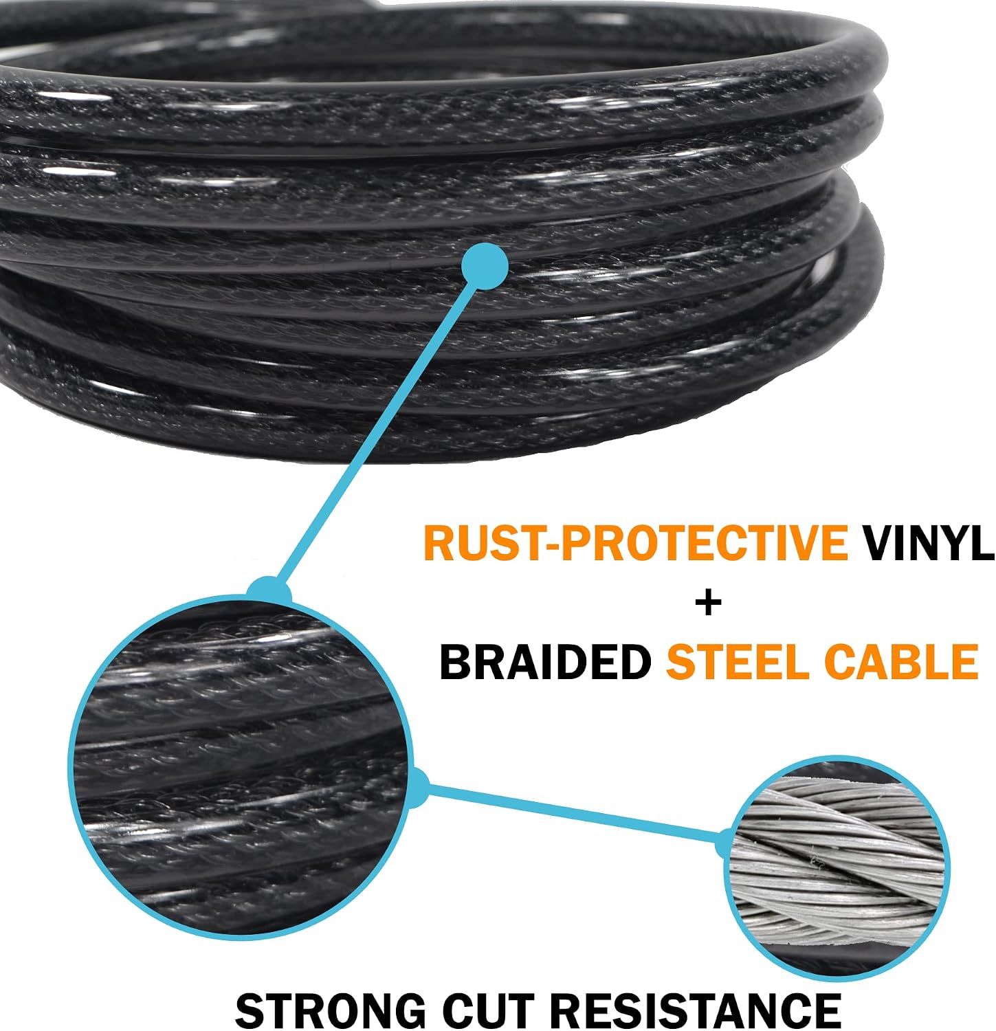 Lumintrail 12mm (1/2 inch) Heavy-Duty Security Cable, Vinyl Coated Braided Steel with Sealed Looped Ends (4', 7', 10', 15' or 30') (7-FT)