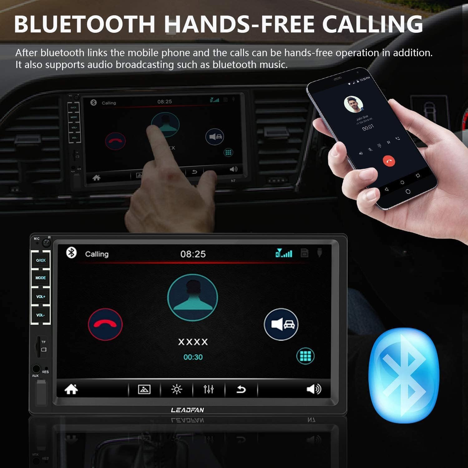 Leadfan 7" Car Stereo Double Din Radio with Bluetooth
