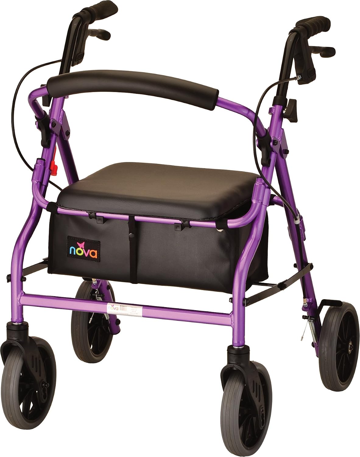 NOVA Zoom 22 Rollator Walker for Seniors, Rolling Walker with Locking Hand Brakes, Padded Seat & 8" Wheels, Lock N Load for Easy Transport & Storage, Adjustable Height 5'5"–6'1", Red
