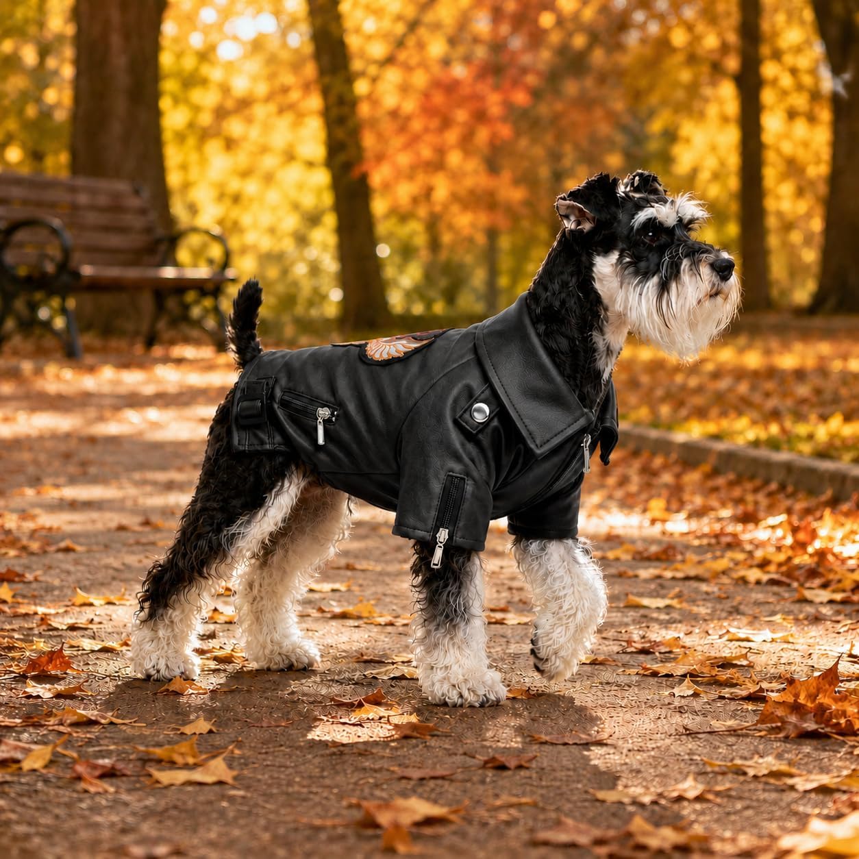 Lovelonglong Cool Dog Leather Jacket, Warm Coats Dogs Windproof Cold Weather Coats for Large Medium Small Dogs with Eagle Embroidery Black XS