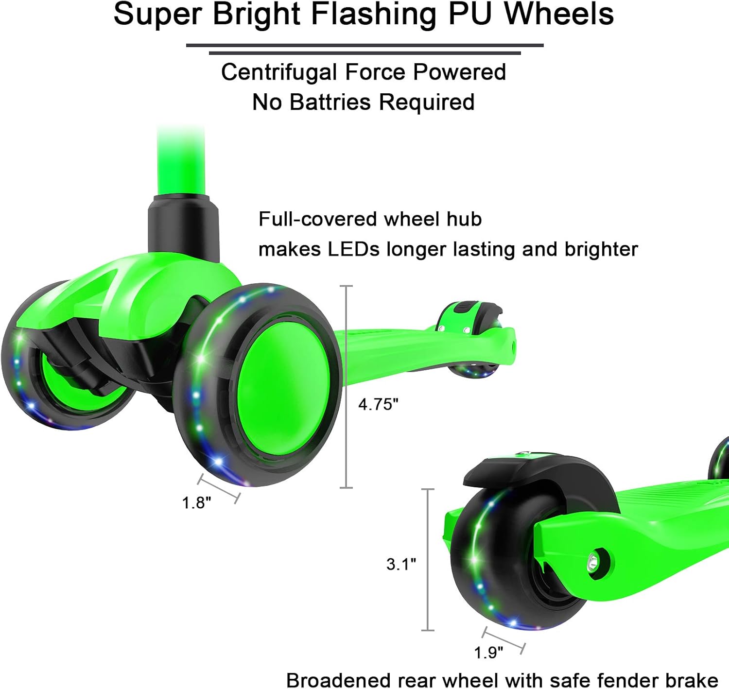 Allek Kick Scooter B03, Lean 'N Glide 3-Wheeled Push Scooter with Extra Wide PU Light-Up Wheels