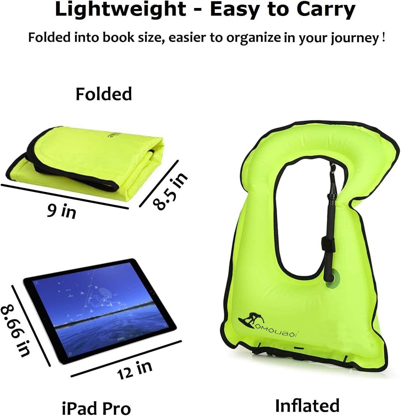 OMOUBOI Snorkel Vest for Adults Swim Vests Inflatable Snorkeling Jackets for Diving, Snorkeling, Swimming Safety (Suitable for 100-220 lbs)