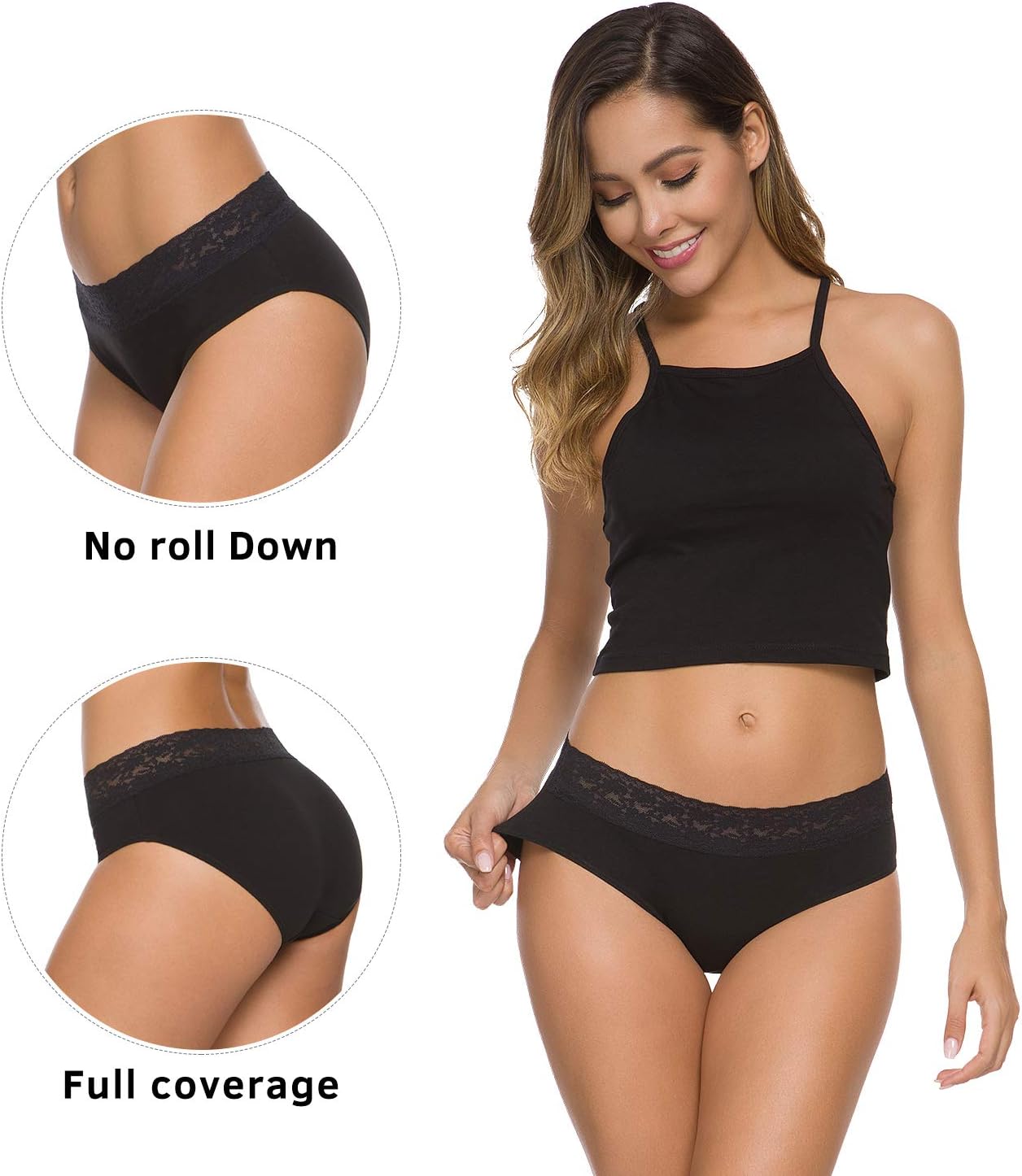 Wealurre Underwear Women Cotton Lace Waisted Bikini Panties 5-Pack
