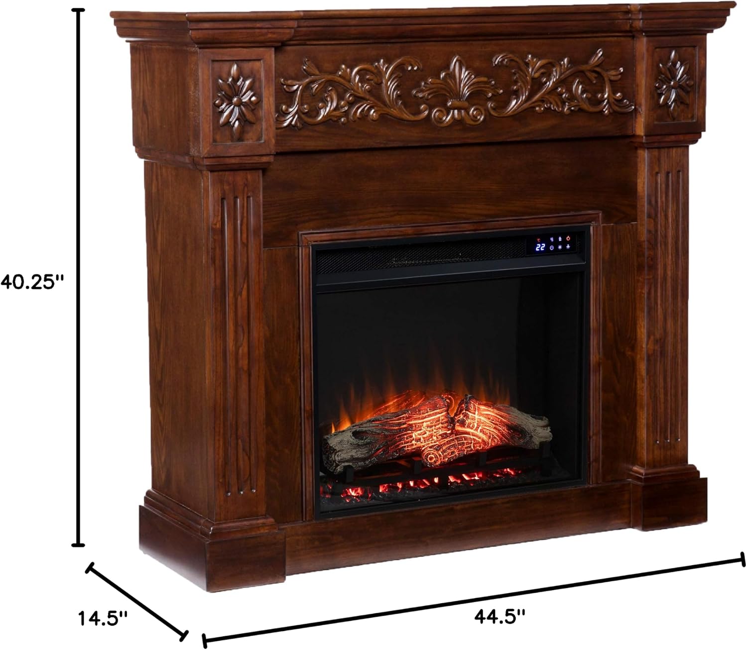 SEI Furniture Calvert Electric Fireplace with Carved Floral Trim, New Espresso