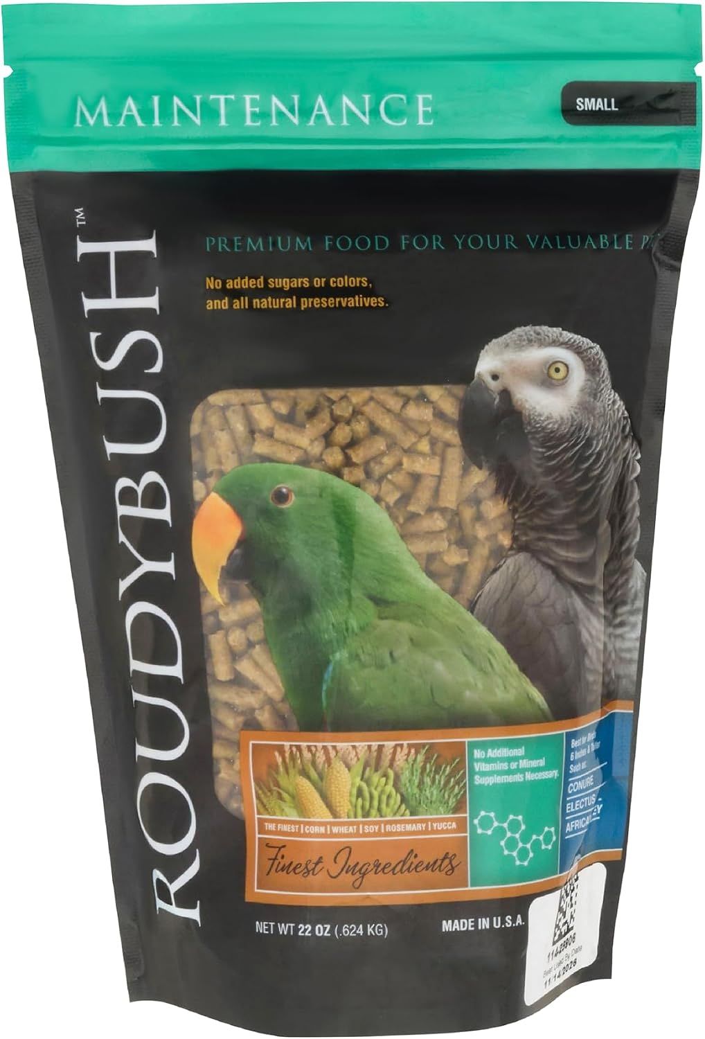 RoudyBush Daily Maintenance Food for Birds - Scientifically Formulated Bird Feed - Bird Food Pellets w/Corn, Wheat, Soy & More - Nutritious & Healthy Feed for Birds (Mini, 44oz)