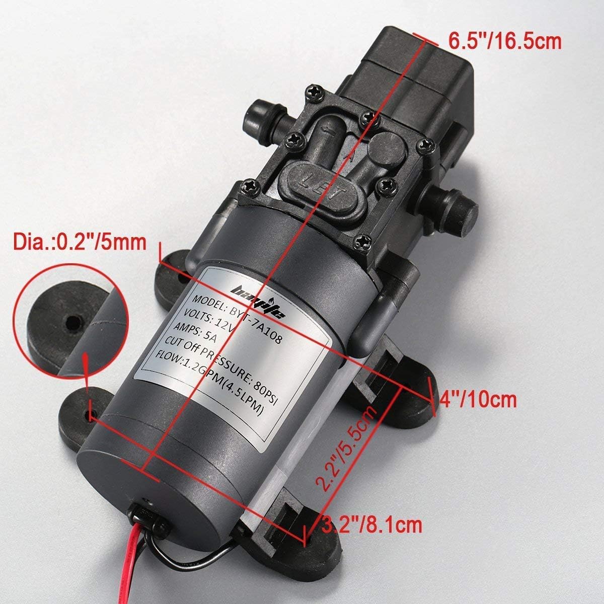 12V DC Water Transfer Pump 4.5 L/Min 1.2 GPM 80 PSI | with 2 Hose Clamps, 12 Volt Diaphragm Pump Self Priming Sprayer Pump