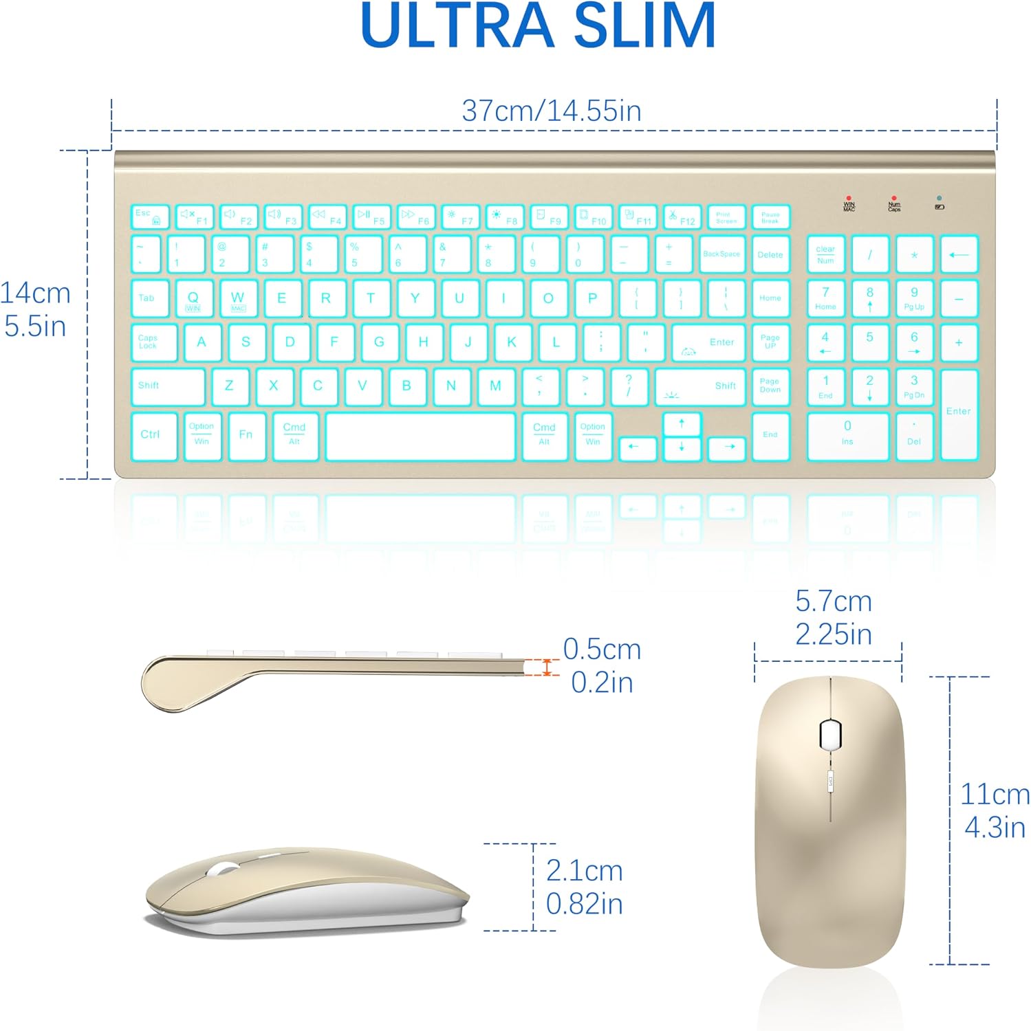 Wireless Keyboard and Mouse Ultra Slim Combo, TopMate - White | 2.4G Silent Compact 2400DPI Mouse and Scissor Switch Keyboard Set with Cover, Batteries Included, for PC/Laptop/Windows/Mac