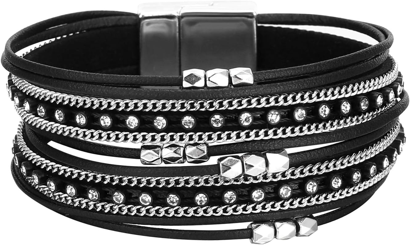Fesciory Leather Wrap Bracelets for Women, Boho Western Layered Jewelry