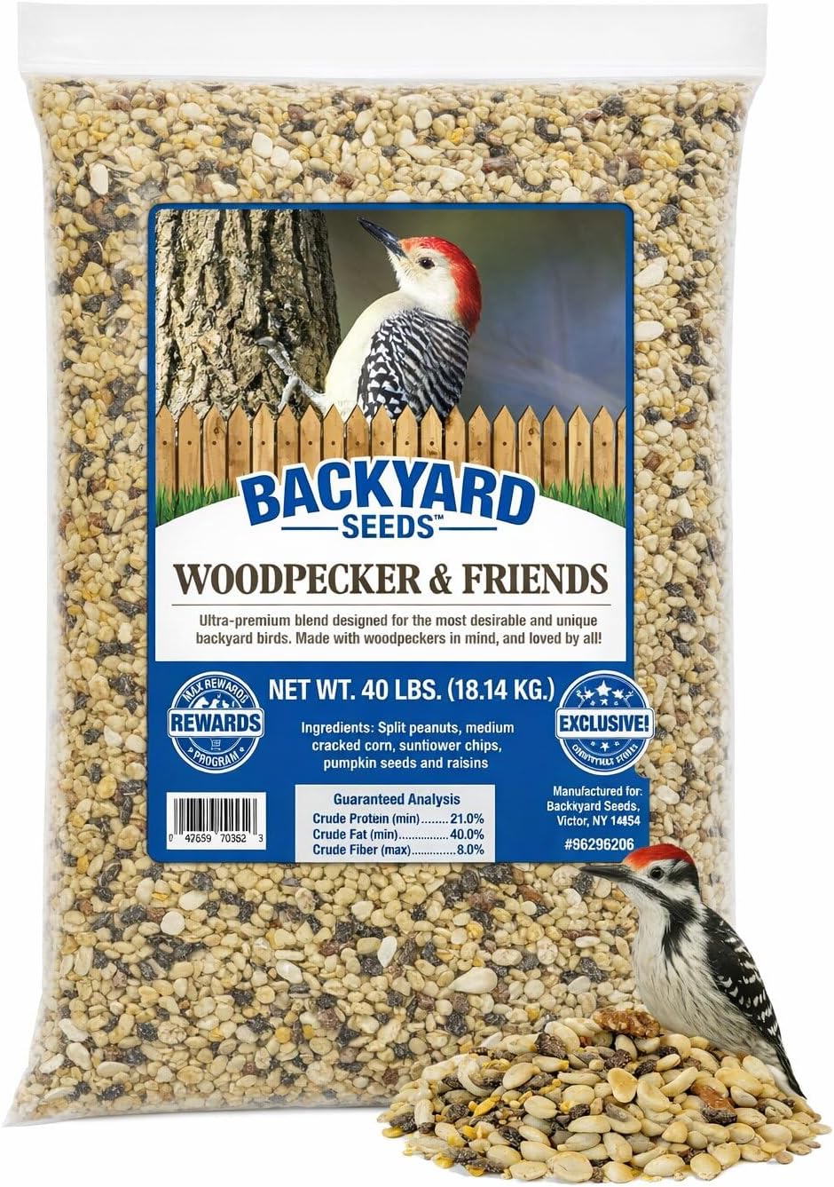 Backyard Seeds Woodpecker No-Waste Bird Seed Mix 5lbs - Premium Shelled Peanuts & Sunflower Chips, Small Bag of Wild Bird Food