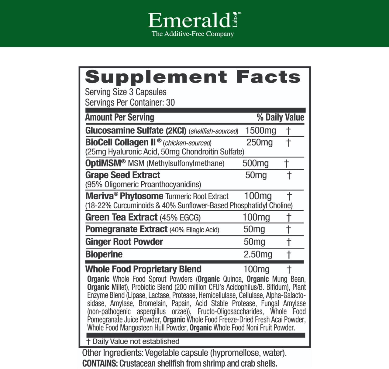 EMERALD LABS Joint Health - Biocell II Collagen, OptiMSM, Glucosamine, Meriva Turmeric Curcuminoids & More - Joint Health