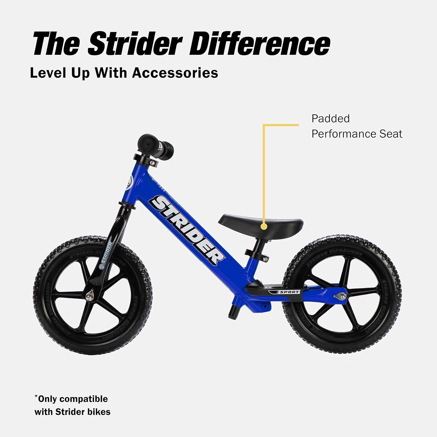 Strider Performance Seat with XL Post, Fits 12 and 14x Bikes, Inseam 15-19” | Ergonomic Performance Seat with XL Post for Extra Reach