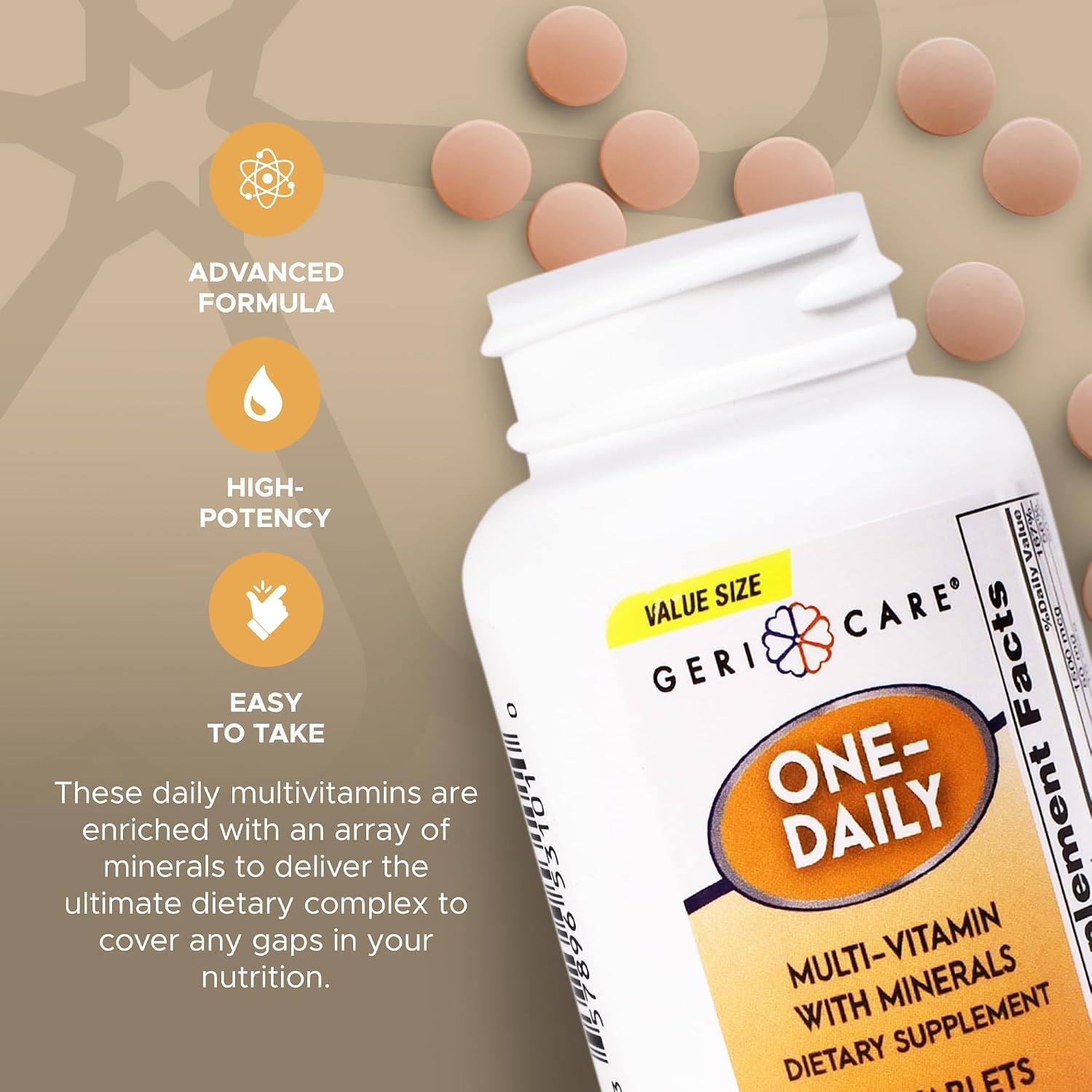 One-Daily Multivitamins with Minerals for Men & Women (100 Tablets) by GeriCare| High-Potency Multi-Vitamin & Multimineral Dietary Supplement for Immunity, Energy| Complete Daily Nutritional Support