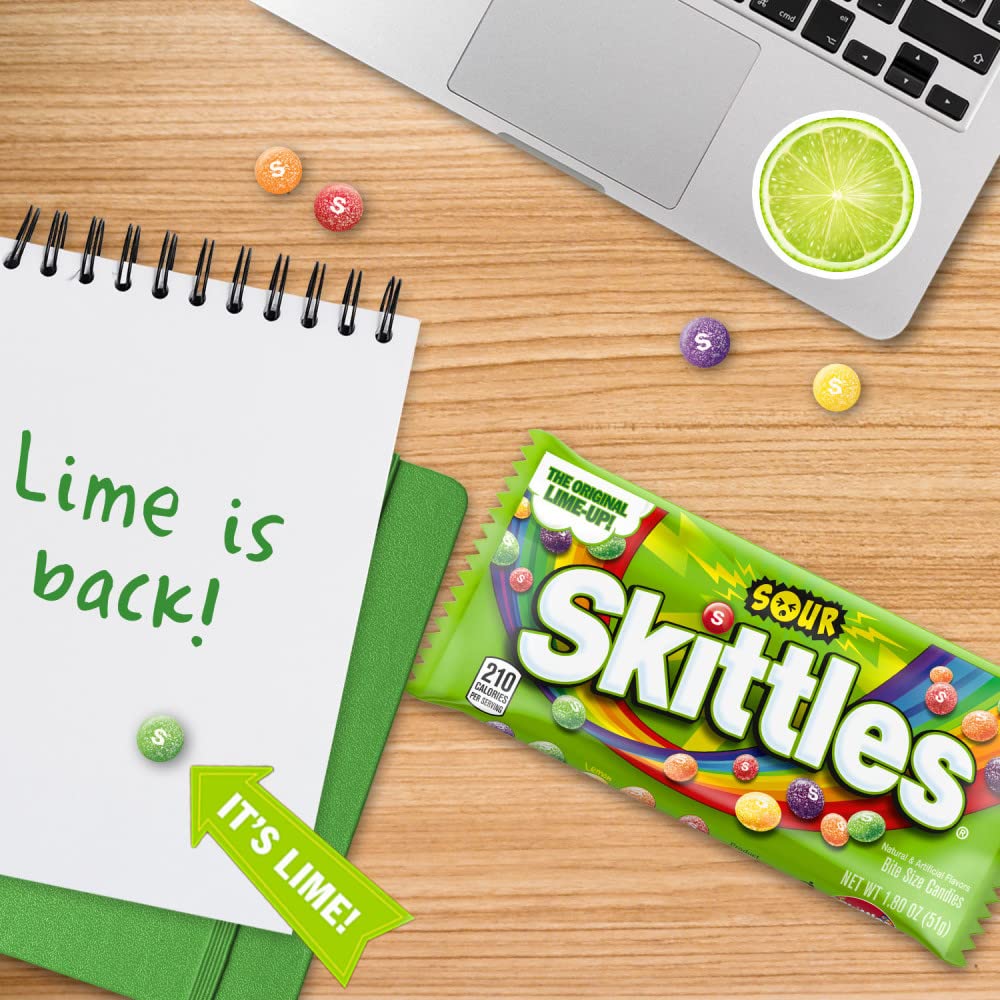 SKITTLES Sours Chewy Sour Candy Packs, Full Size Bulk Candy, Pack of 24 | Original Sour Chewy Candy, Individually Wrapped Full Size Packs