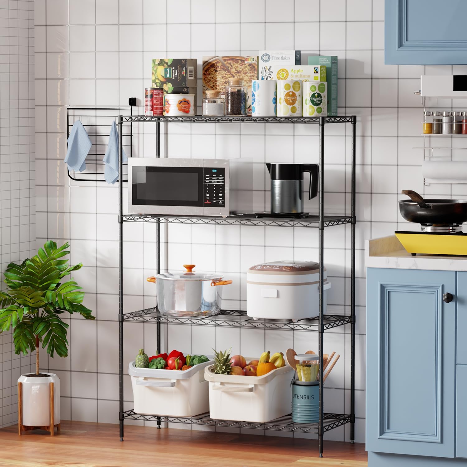 PayLessHere | 6-Tier Wire Shelf with Wheels | 45"x18"x82" | Black
