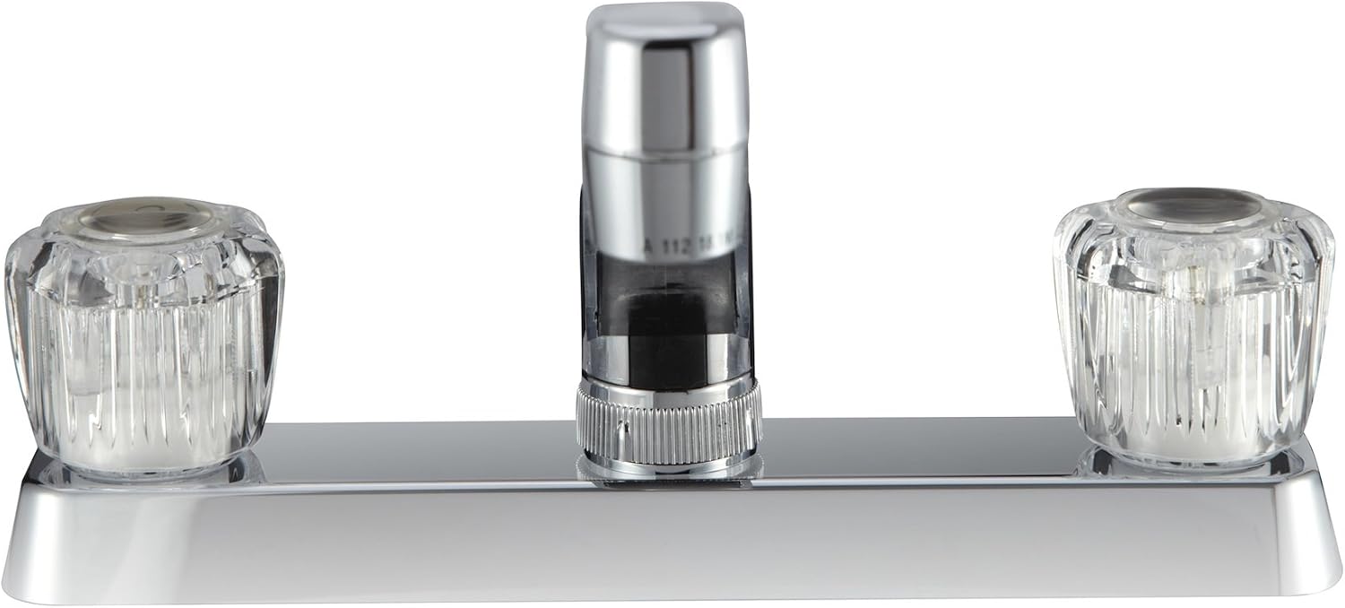 Dura Faucet DF-PK600S-BQ RV Two Handle Kitchen Sink Faucet (Bisque) | Smoked acrylic knobs give smooth, precise control of flow. Bisque Parchment. Plated ABS plastic (not metal).