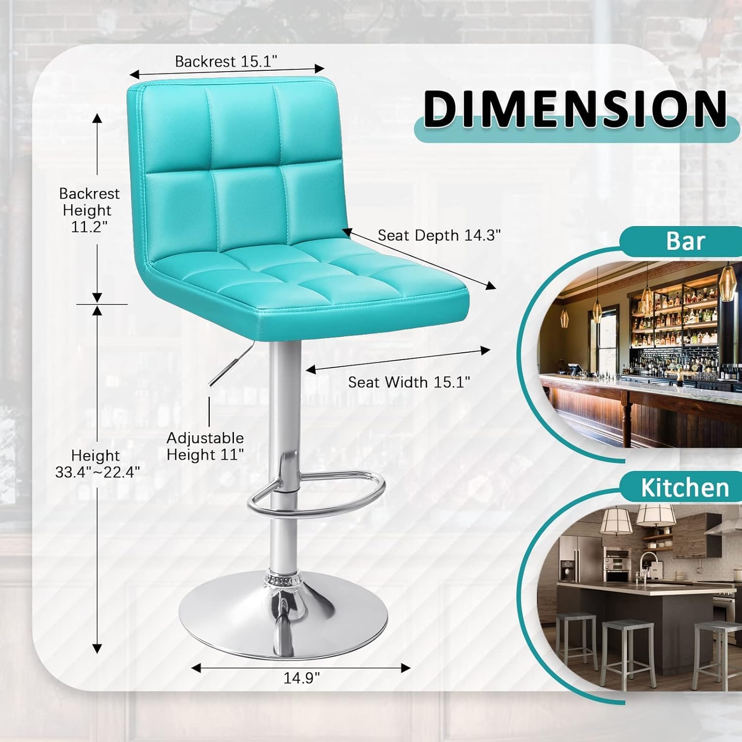 Homall Bar Stools Modern PU Leather Adjustable Swivel Barstools, Armless Hydraulic Kitchen Counter Bar Stool Extra Height Square Island Barstool with Back Set of 2 (Leather, White)