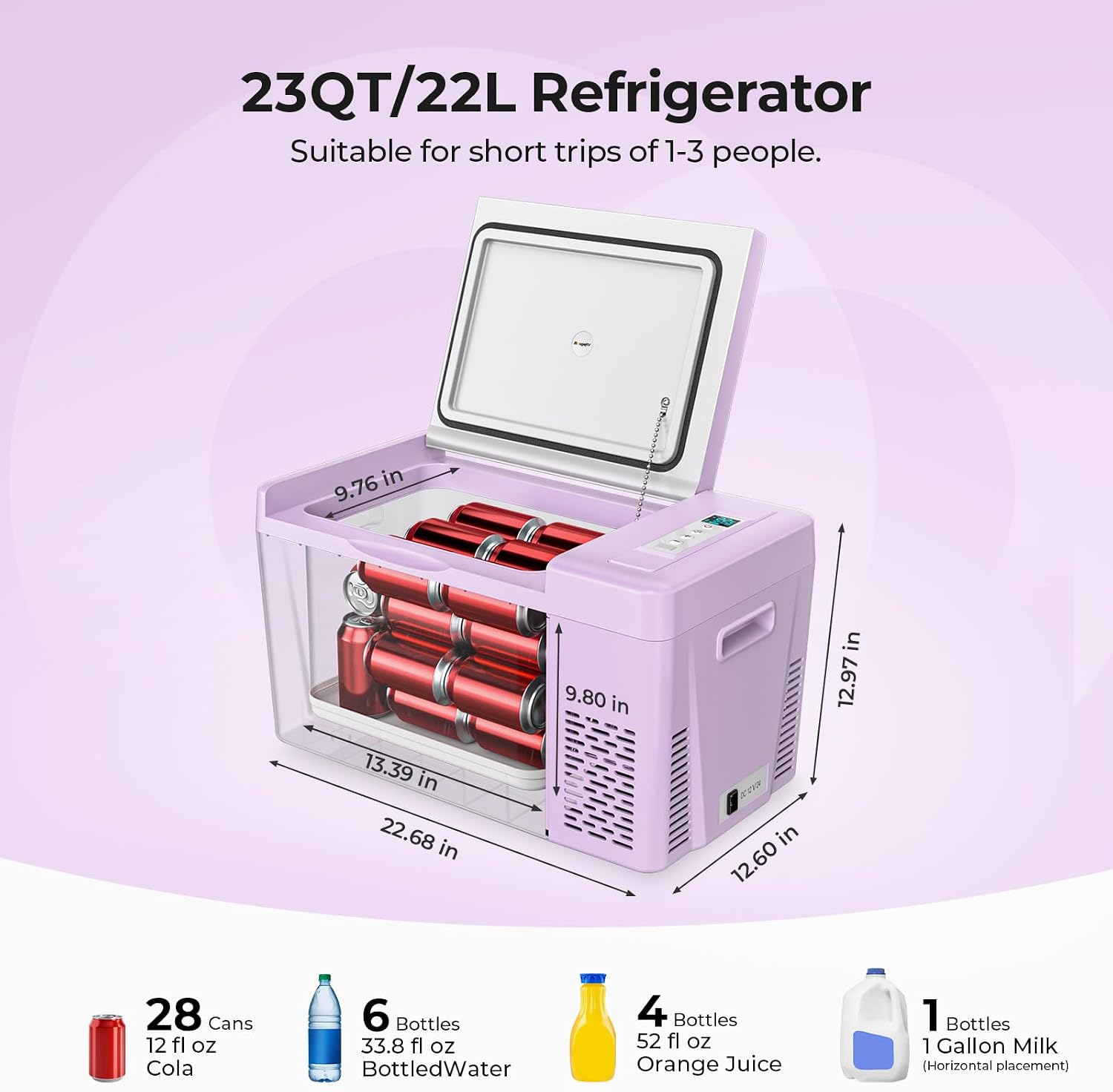 BougeRV 12v refrigerator 23 Quart, -8℉~50℉ Portable Freezer for Car, Grey