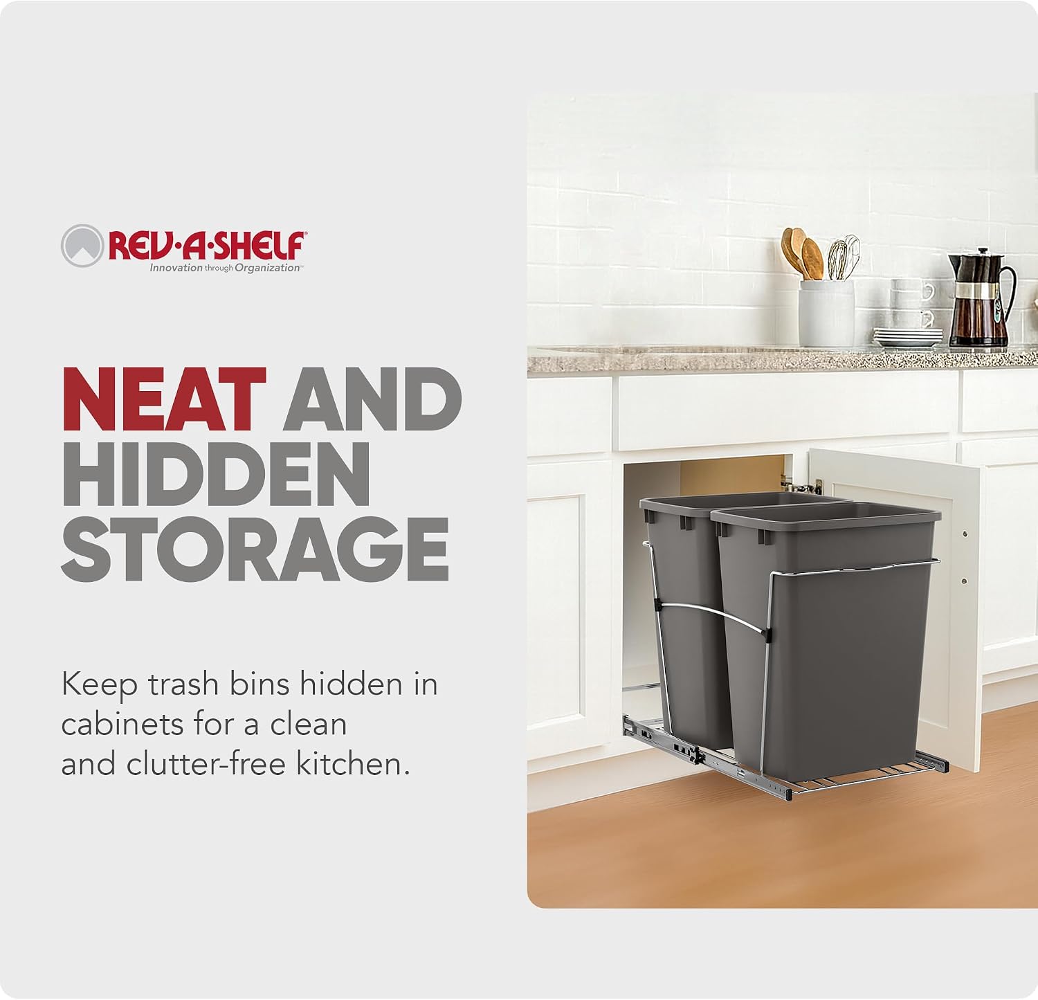 Rev-A-Shelf Double Pullout Garbage Trash Cans for Kitchen Cabinets, 35 Qt