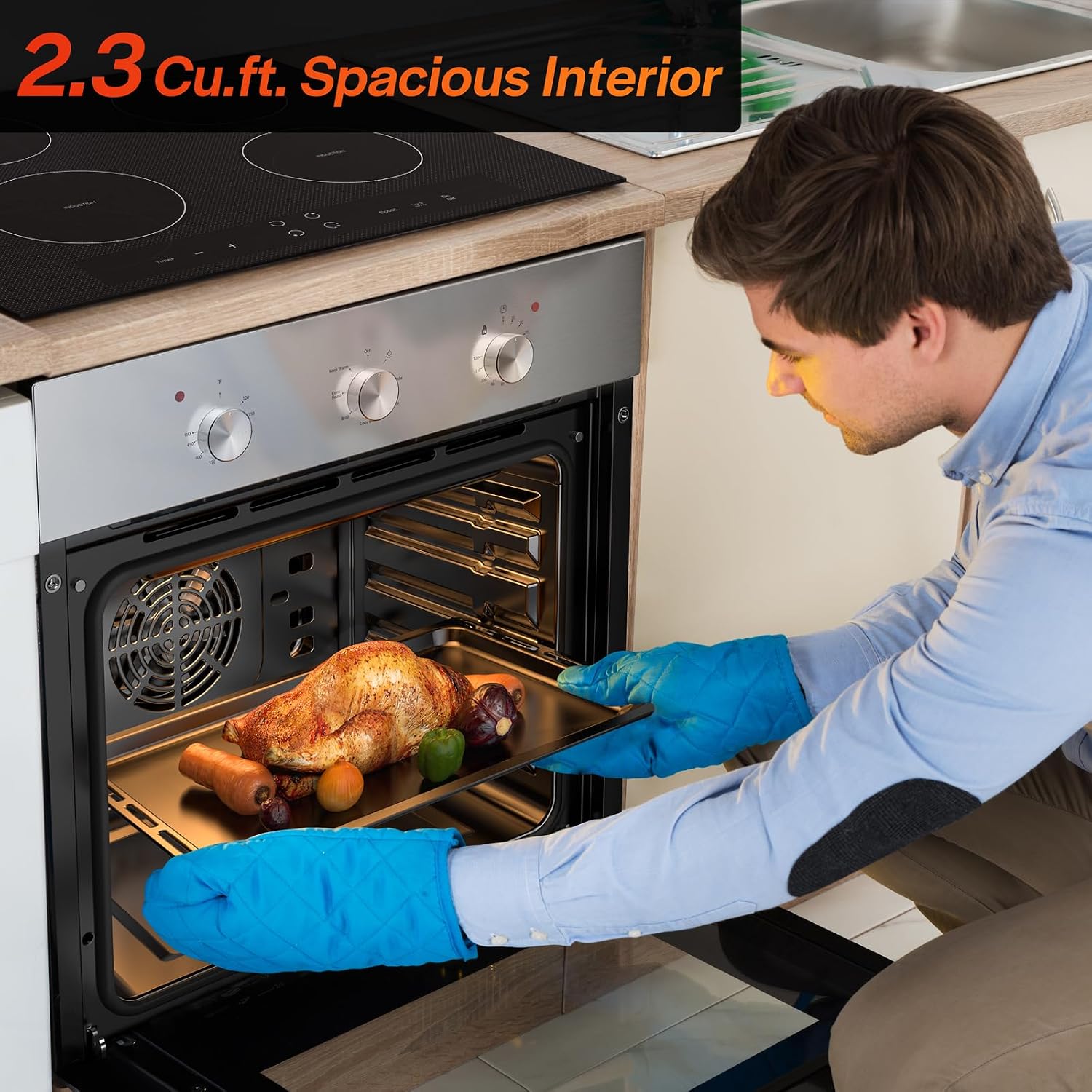 Empava 24" Electric Single Wall Oven with 6 Cooking Functions | Mechanical Knobs Control in Stainless Steel
