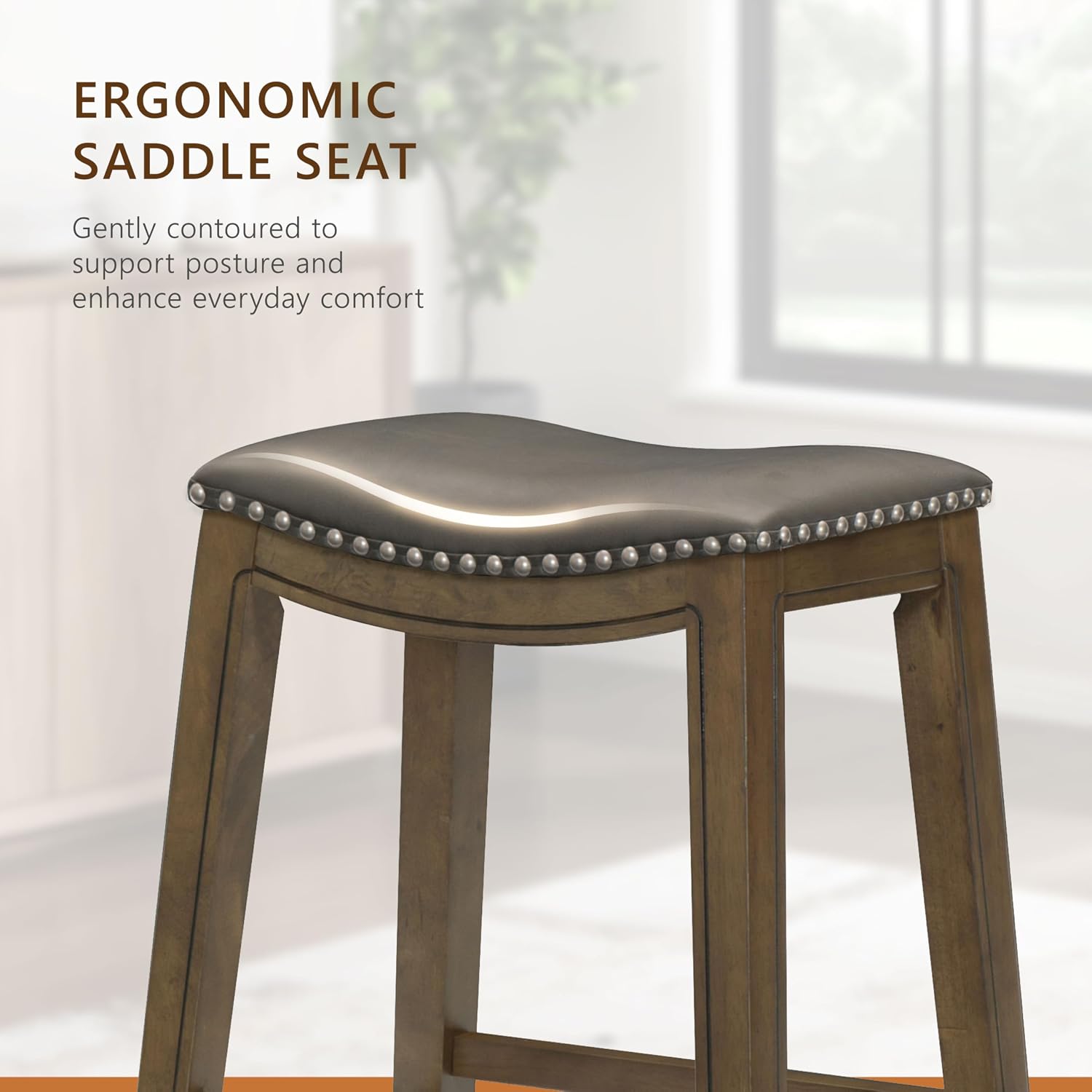 Lexicon Ordway Solid Wood Counter Height Stool - Saddle Kitchen Stool Counter Height Stools for Dining, Armless Chair Seating Options, Perfect for Casual Entertaining Spaces, 25" SH, Black
