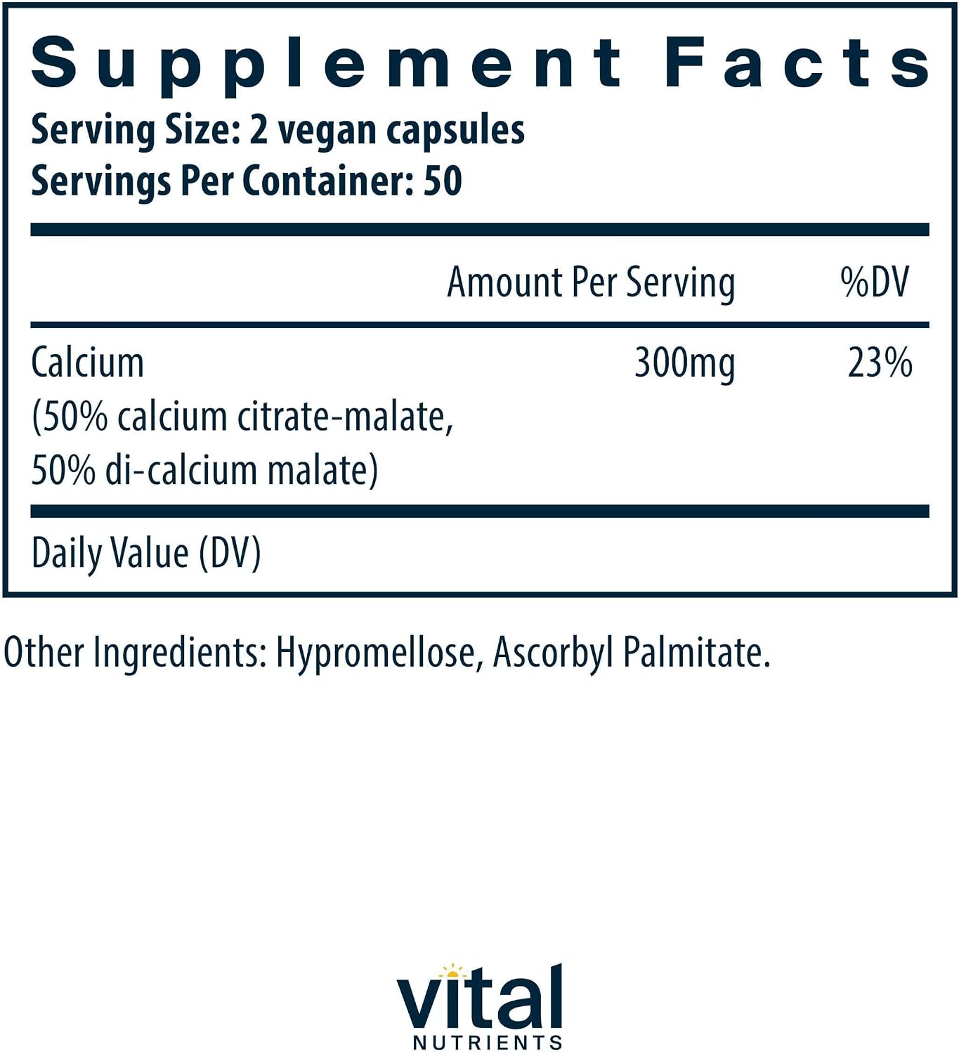 Vital Nutrients - Calcium (Citrate/Malate) - Most Bioavailable Form of Calcium - 100 Vegetarian Capsules per Bottle - 150 mg