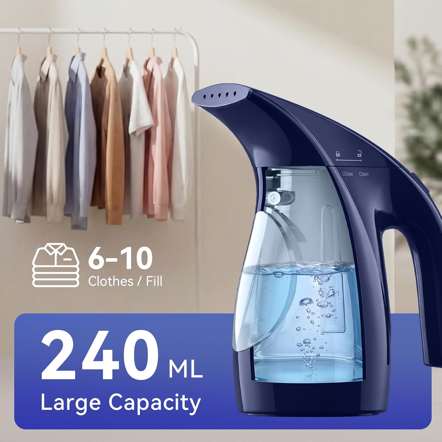 HiLIFE Steamer for Clothes, Portable Handheld Clothing Steamer, 240ml Big Capacity, 700W, Strong Power, Fabric Quick Wrinkle Remover with Brush for Home, Office(ONLY 120V) -Blue