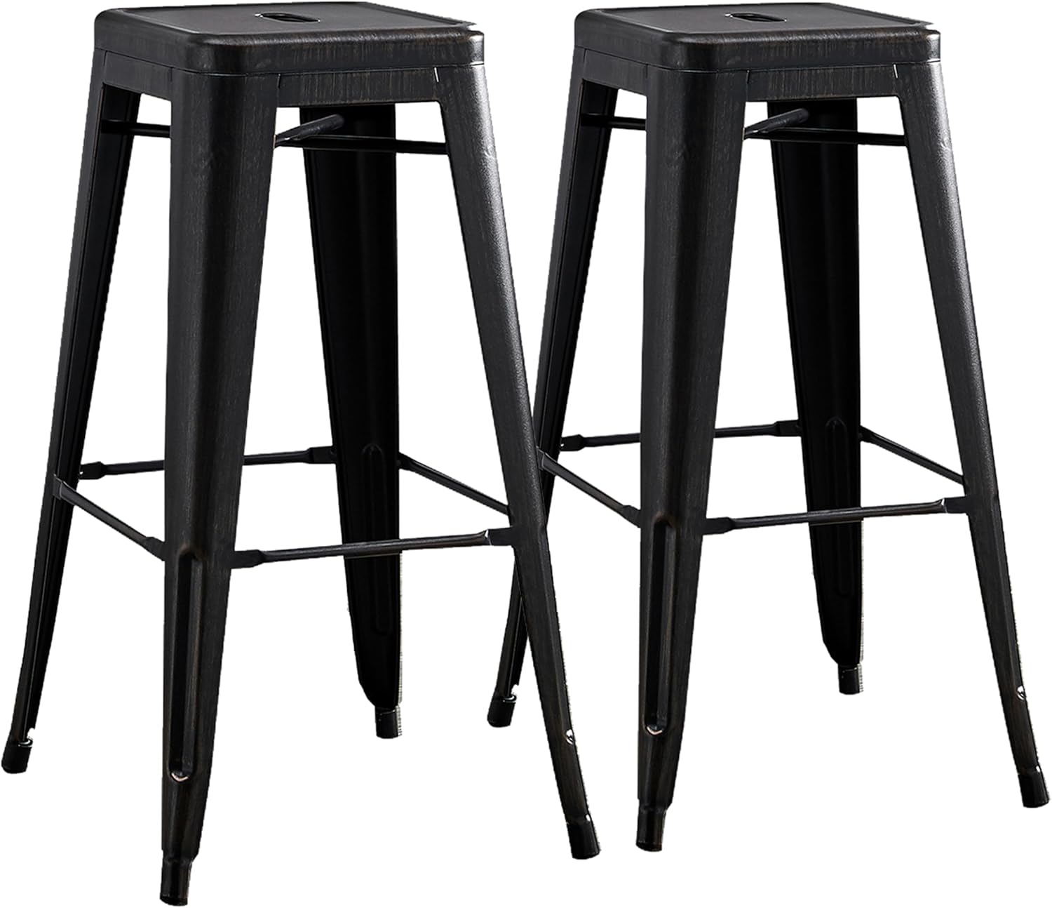 AC Pacific 30” Metal Barstool Set of 2 – Country Rustic Style with Low Back, Lightweight & Sturdy Build, Easy Assembly – Matte Black