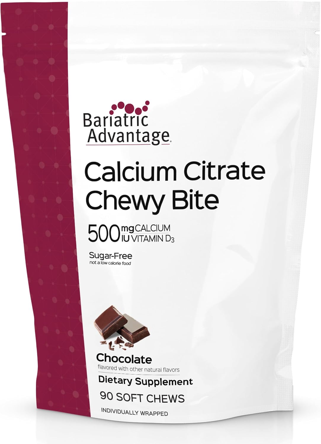 Bariatric Advantage Calcium Citrate Chewy Bites 500 mg - Highly Absorbable & Digestible - Vitamin D3 - Easily Chewable Calcium Supplement - Caramel Flavor - 90 Count