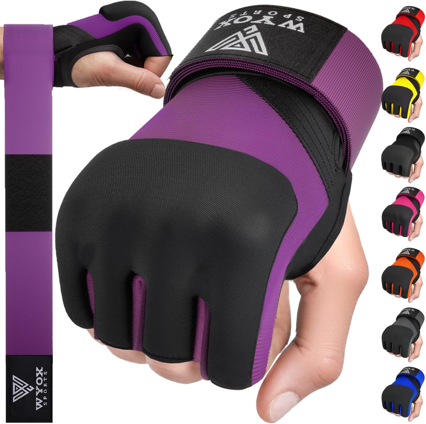 WYOX Neoprene Gel Boxing Hand Wraps Inner Gloves for Men & Women – 80cm/31in Quick Wrist Strap, Padded Knuckle Protection