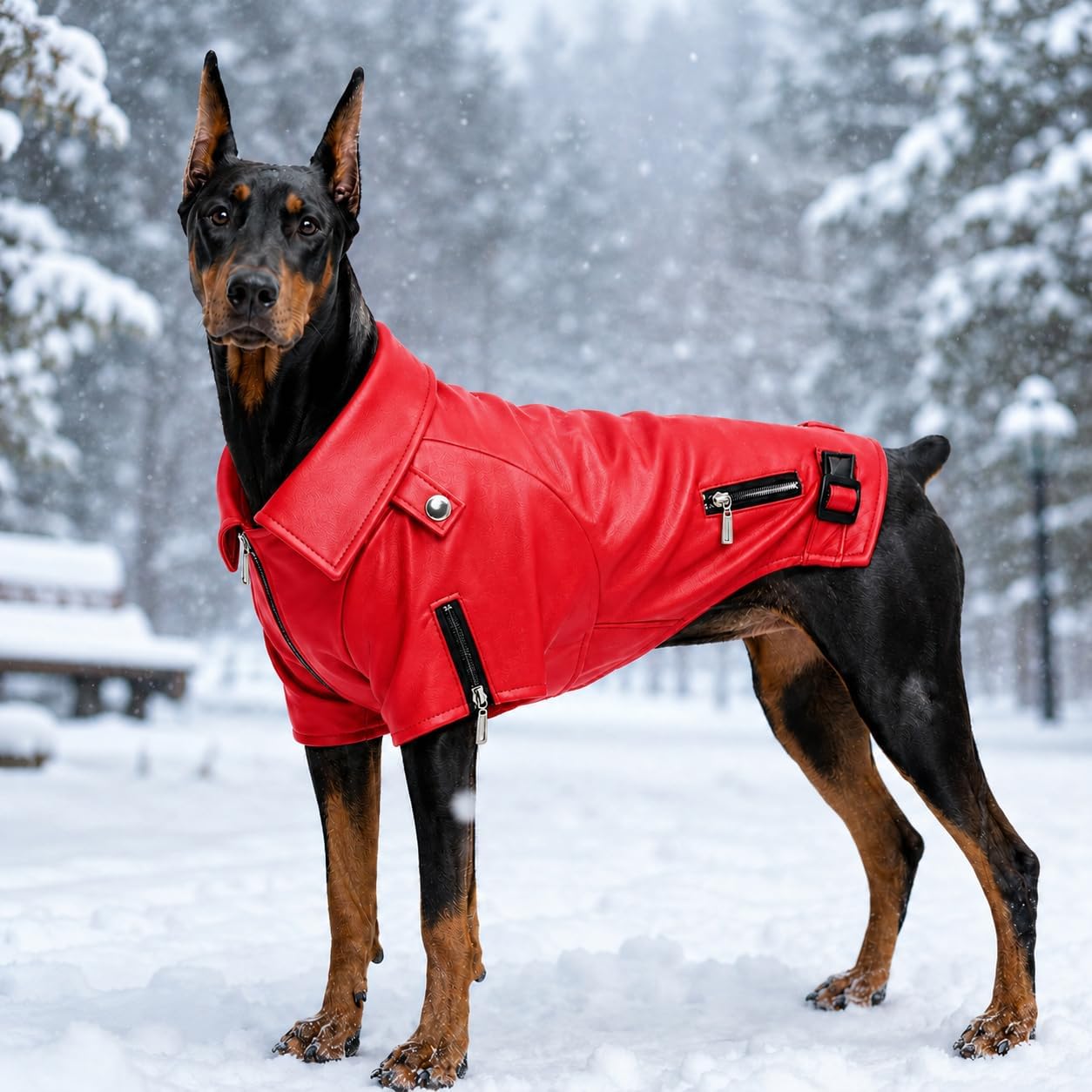 Lovelonglong Cool Dog Leather Jacket, Warm Coats Dogs Windproof Cold Weather Coats for Large Medium Small Dogs with Eagle Embroidery Black XS