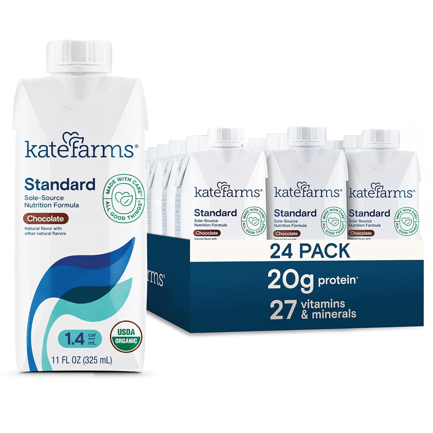 KATE FARMS Organic 1.4 High Calorie Shake, Plain, 20g Protein, 12 Pack