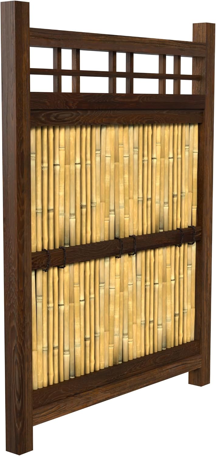 Red Lantern 4 x 1.5 ft. Japanese Bamboo Kumo Fence Panel, 4ft. x 2ft, Brown