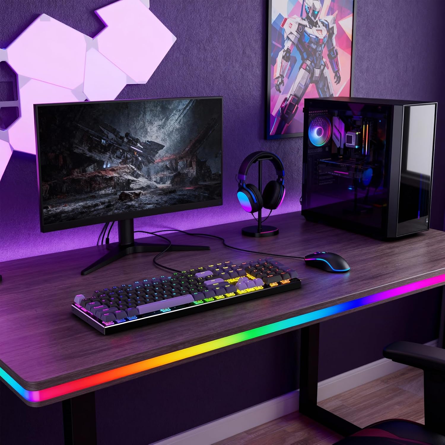 Redragon K556 Wired RGB Mechanical Gaming Keyboard, 104-Key Aluminum Board | Rock-Solid Metal Build, 20 Backlits Immersive ESports Vibe, Hot-swap Comfortable Tactile Brown Switch for Long-Time Typing