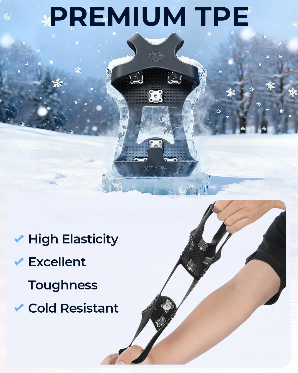 Sportneer Crampons： Ice Cleats for Shoes and Boots with 28 Spikes - Traction Slip-on Stretch Footwear for Walking and Shoveling on Ice and Snow - Lightweight for Women and Men