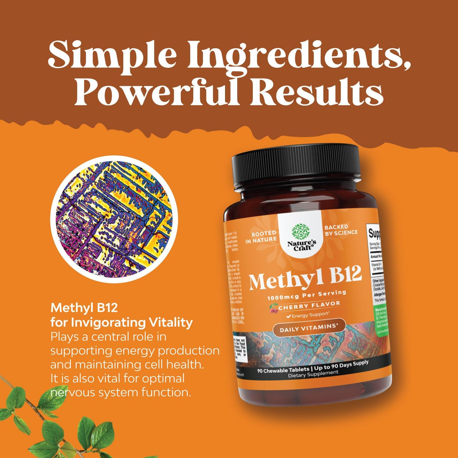 Chewable Vitamin B12 1000mcg for Energy & Mood Support- 90 Count