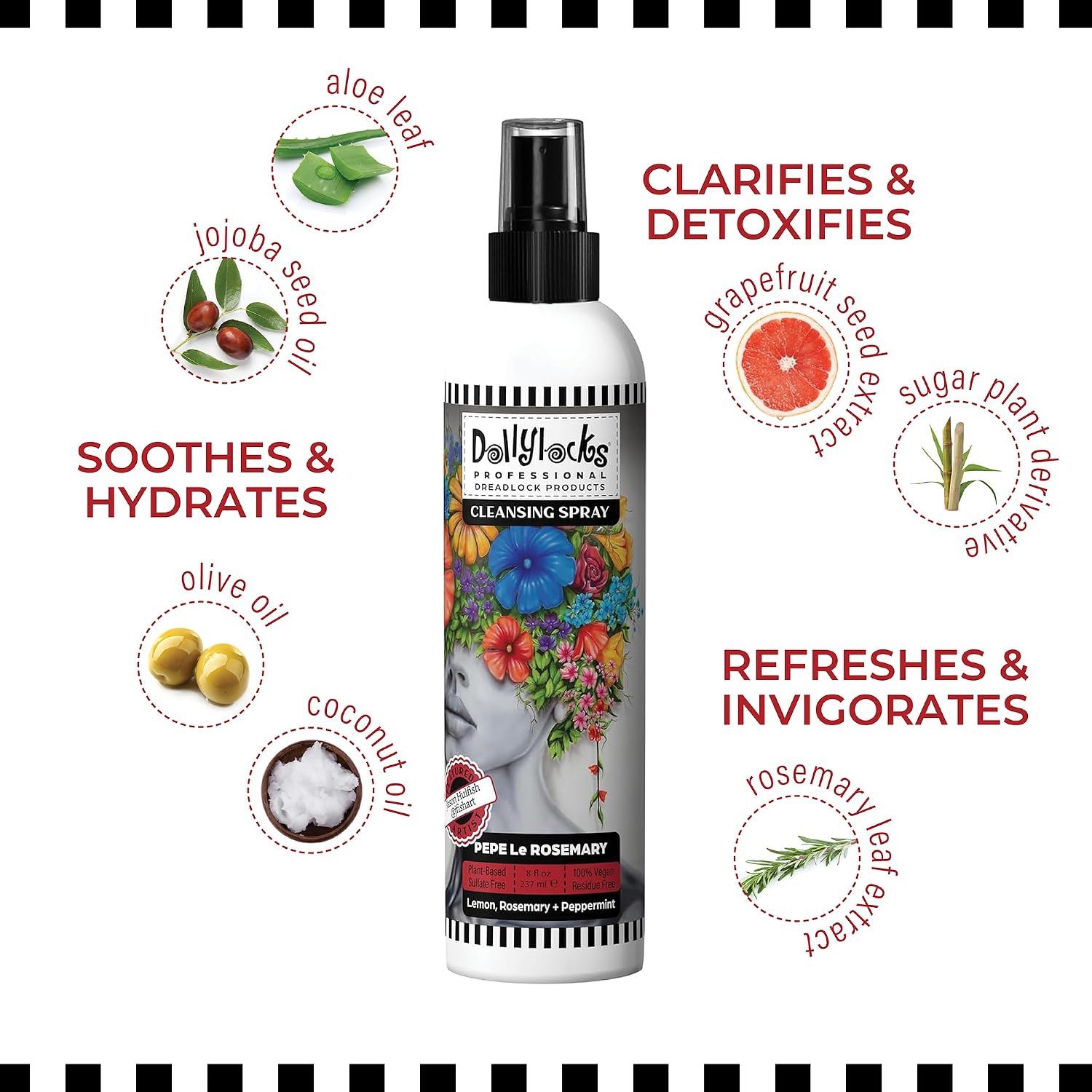 Dollylocks Cleansing Rinse-free Shampoo Spray | Removes Build-up + Moisturizes | Plant-Based Residue-free Vegan | Locs, Braids, Hair Extensions