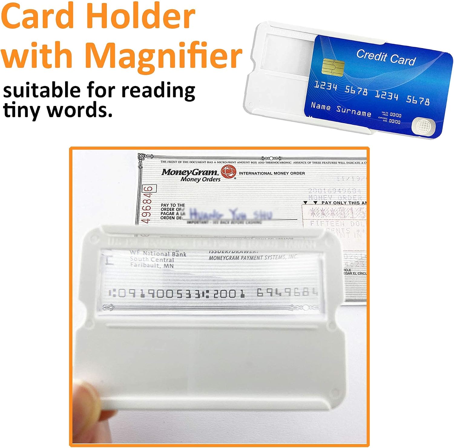 MAGDEPO 3X Magnifier Bookmark Ruler, Credit Card Size Magnifier, Card Protector with Magnifying Lens