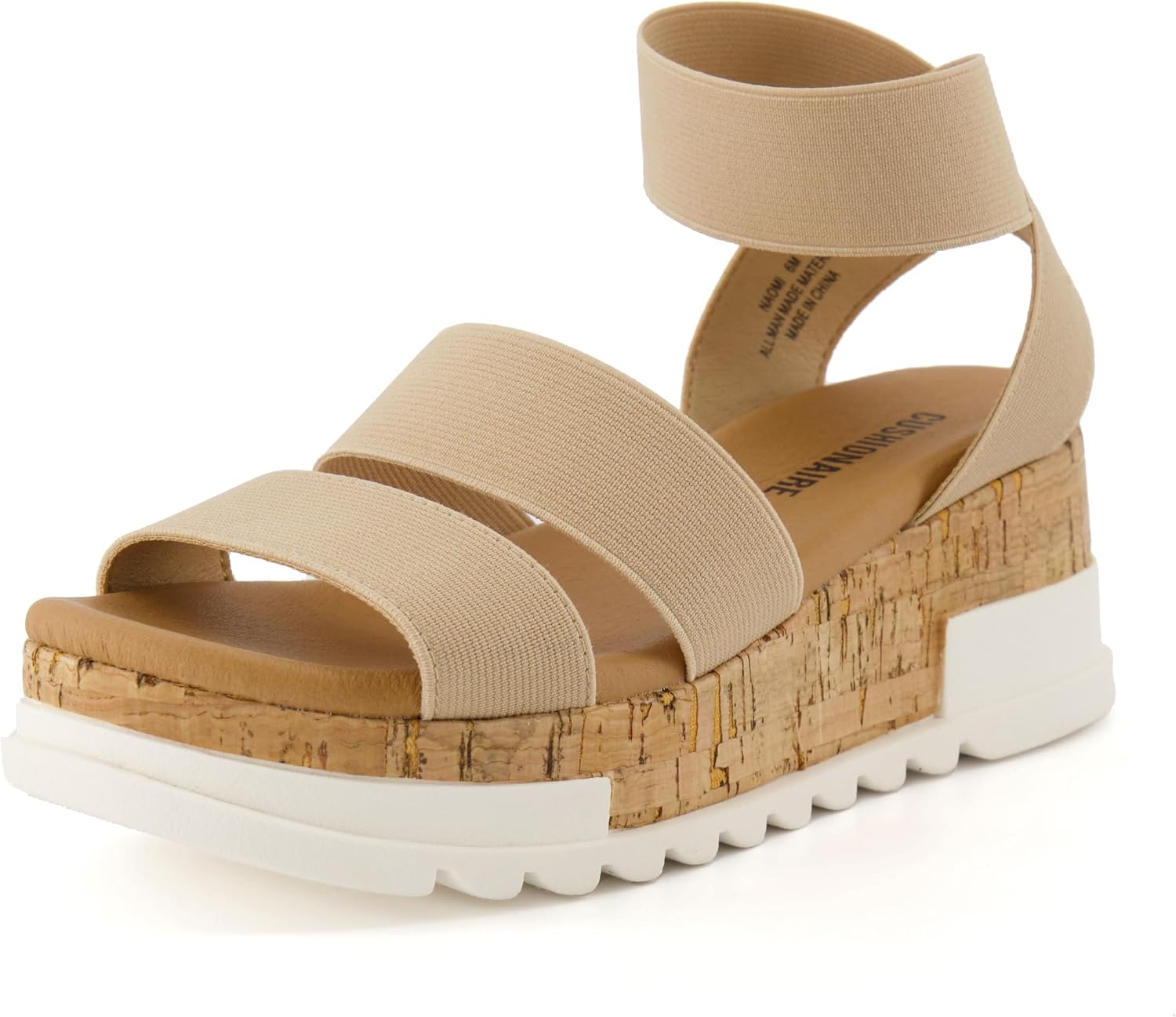 CUSHIONAIRE Naomi Cork Wedge Sandals for Women – Soft Stretch Straps Comfortable Platform Sandals for Women with Memory Foam Insole