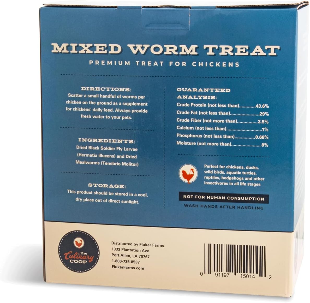 Fluker's Culinary Coop Premium Chicken Treats, Dried Soldier Worms, Packed with Protein and Calcium, 100% Natural Rich Grubs for Chicken, Backyard Birds, and Reptiles, 16 oz