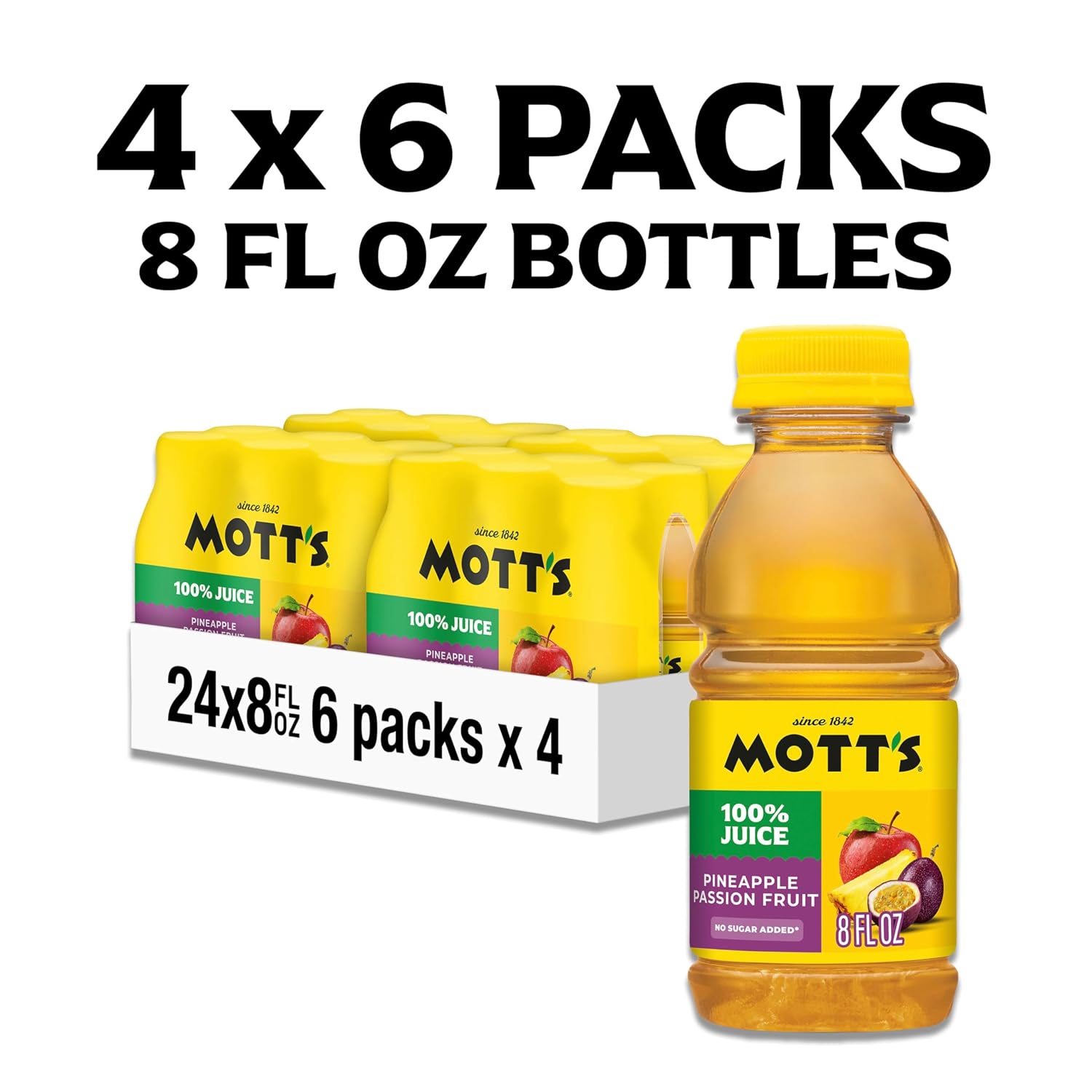 Mott's 100% Original Apple Juice, 8 Fl Oz Bottles, 24 Count (4 Packs Of 6), 2 Servings Of Fruit, 100% Fruit Juice, Gluten-free, Caffeine-free, Kosher, Contains No Artificial Colors Or Sweeteners
