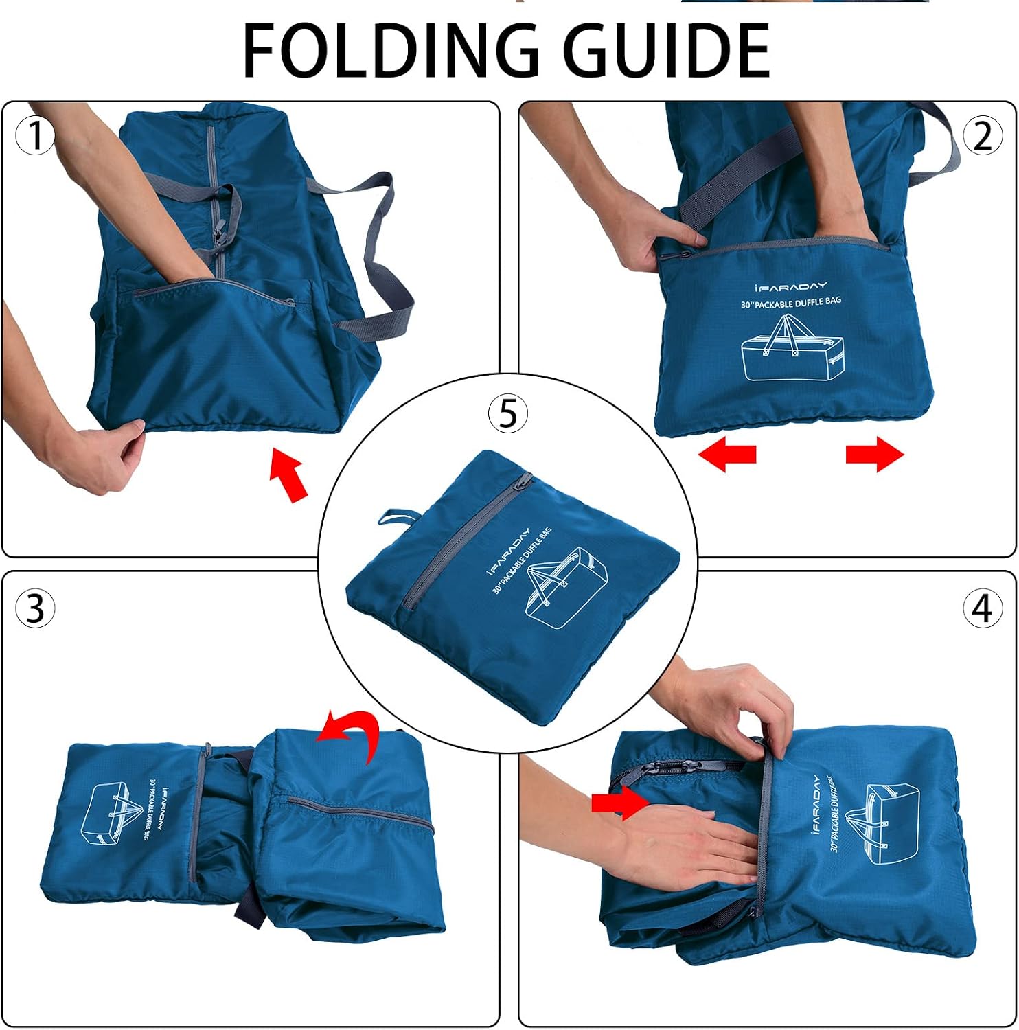 iFARADAY Foldable Duffel Bag Lightweight, 30 inch / 75L, Royal Blue