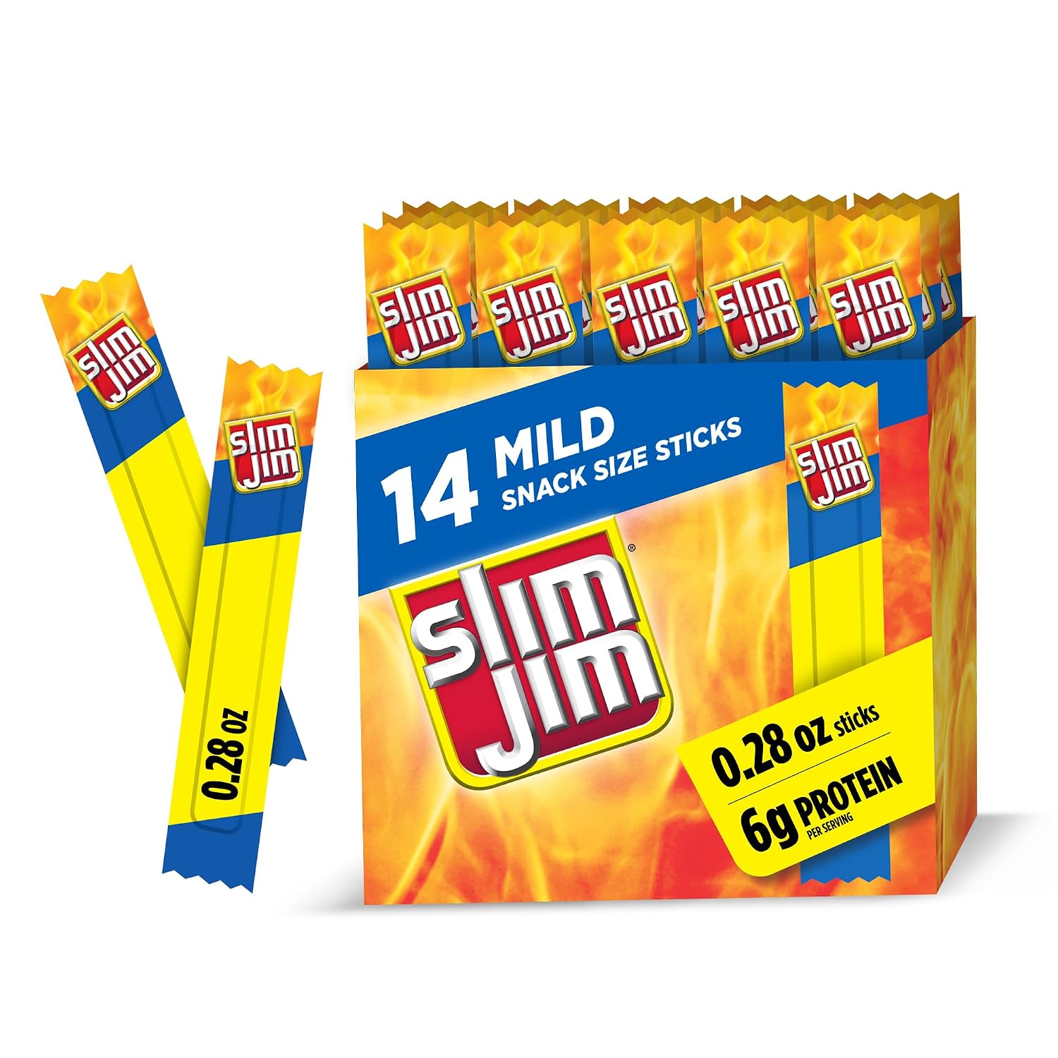 Slim Jim Smoked Jerky Snack Sticks, Mild Flavor, 0.28 oz., 14-ct