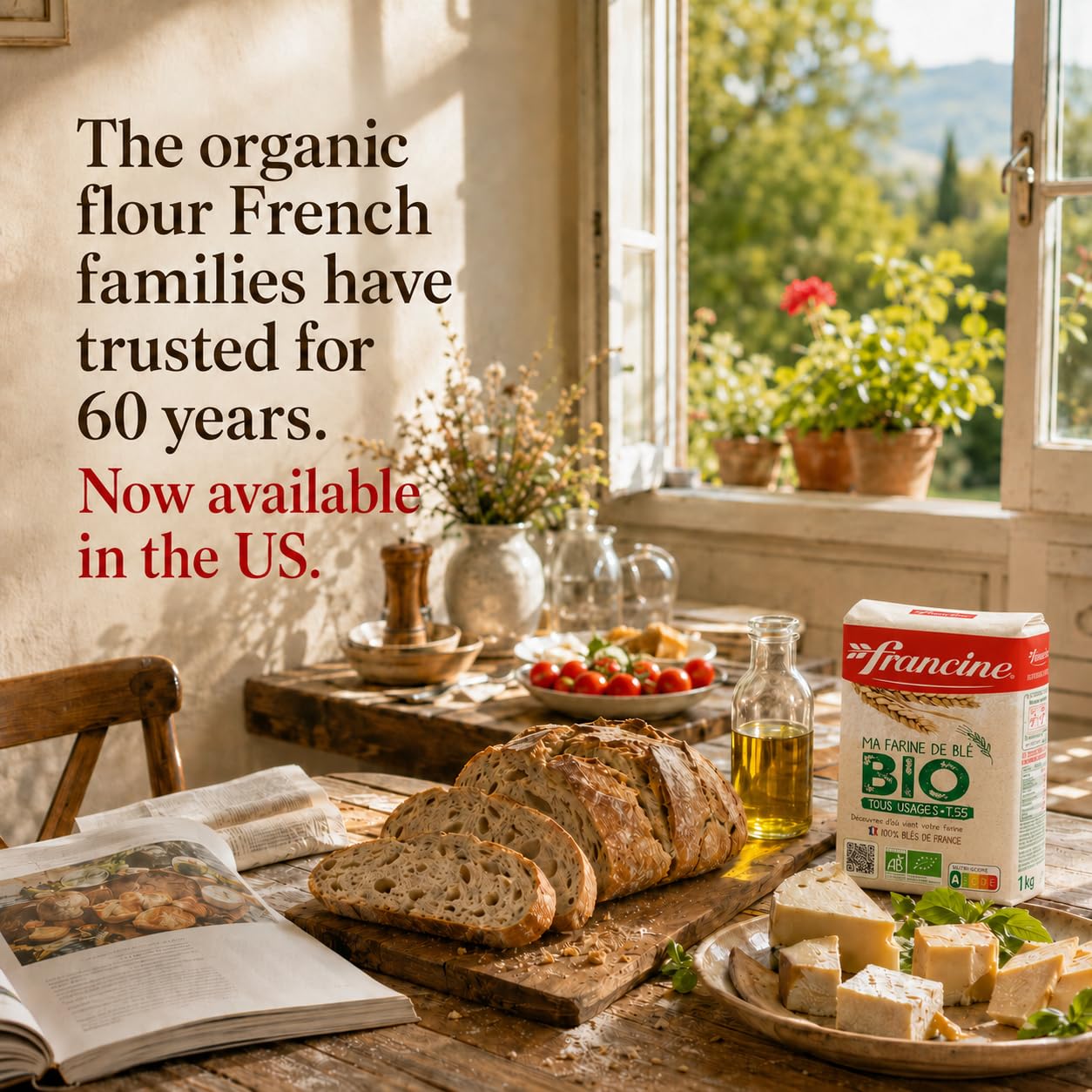 Francine Organic T55 All-Purpose French Flour, EU Certified, 2.2lb (2-Pack)